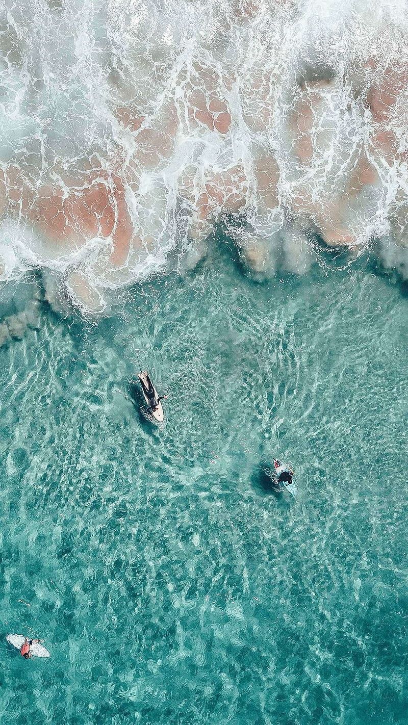 Aerial view of surfers in the ocean - Surf