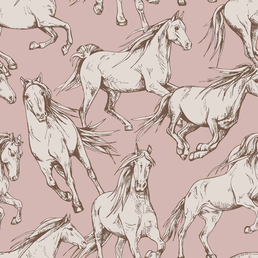 A seamless pattern with horses on a pink background - Horse