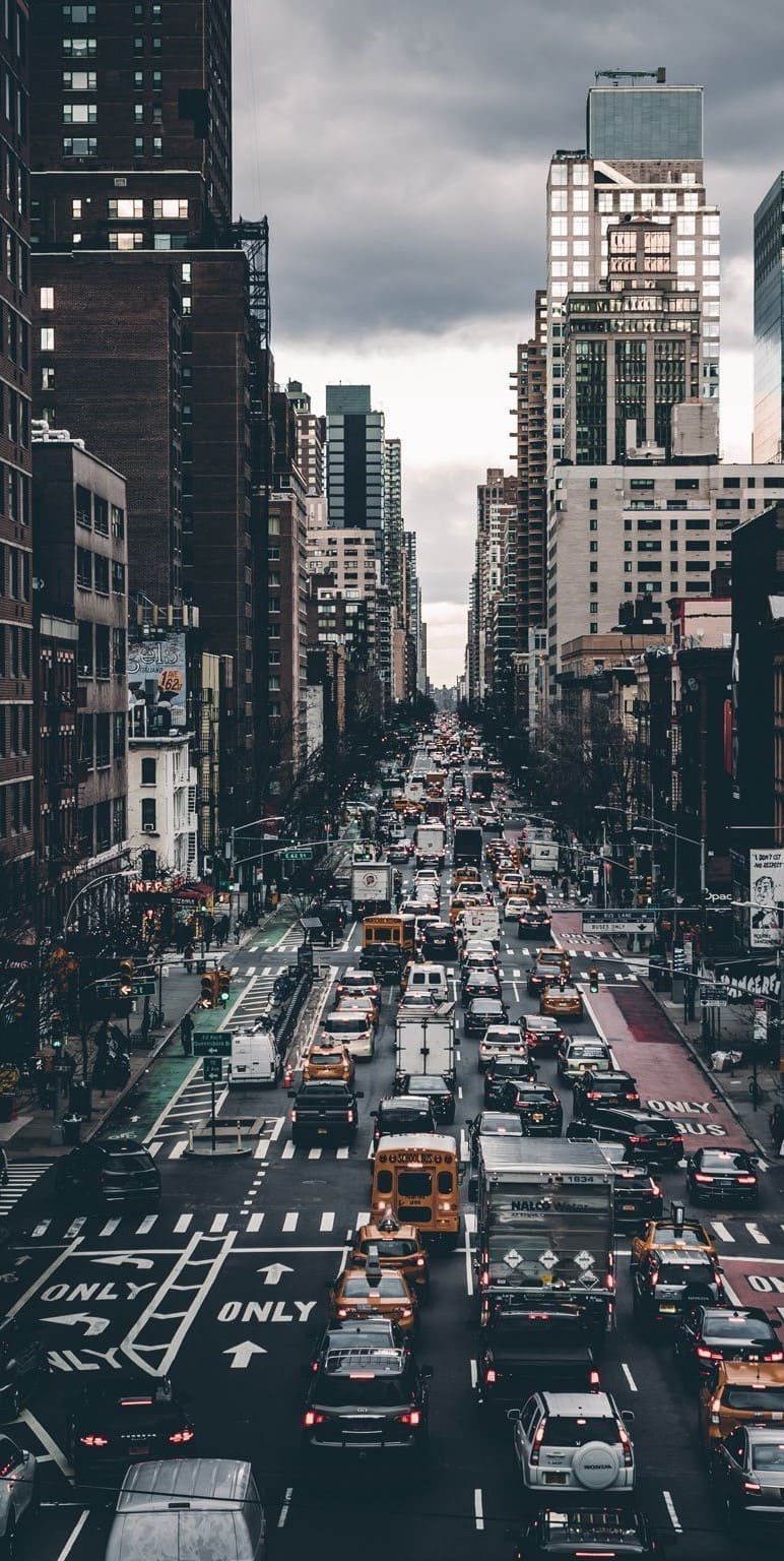 IPhone wallpaper of a busy city street with lots of cars - New York