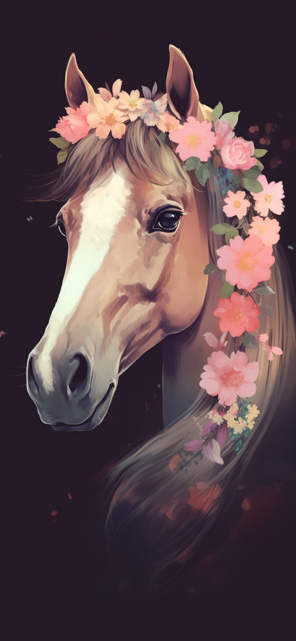 IPhone wallpaper of a horse with flowers in its mane - Horse