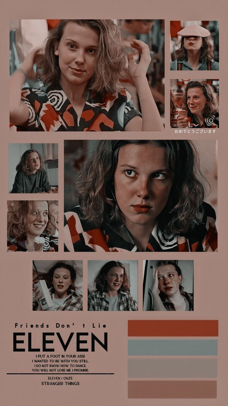 A collage of Eleven from Stranger Things with the text 