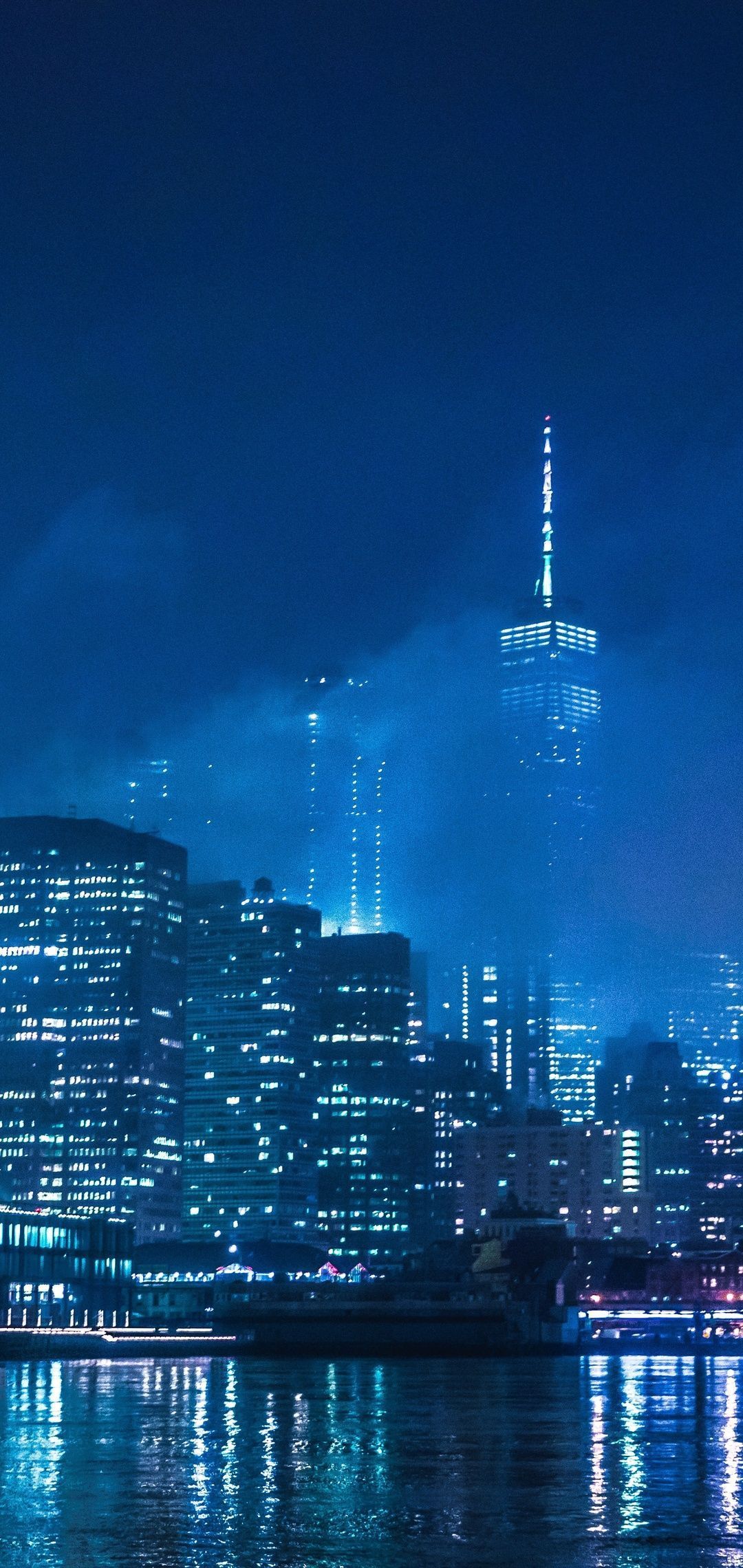 City night lights, skyscrapers, river, wallpaper 1080x1920 - New York