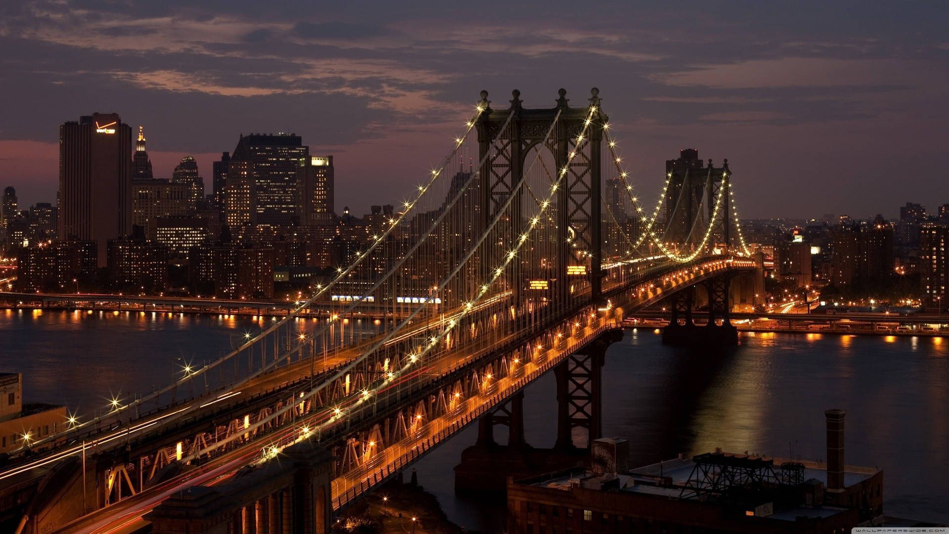 Manhattan Bridge at night, New York, USA, HD Bridges, 4k wallpapers, images, backgrounds, photos and pictures - New York