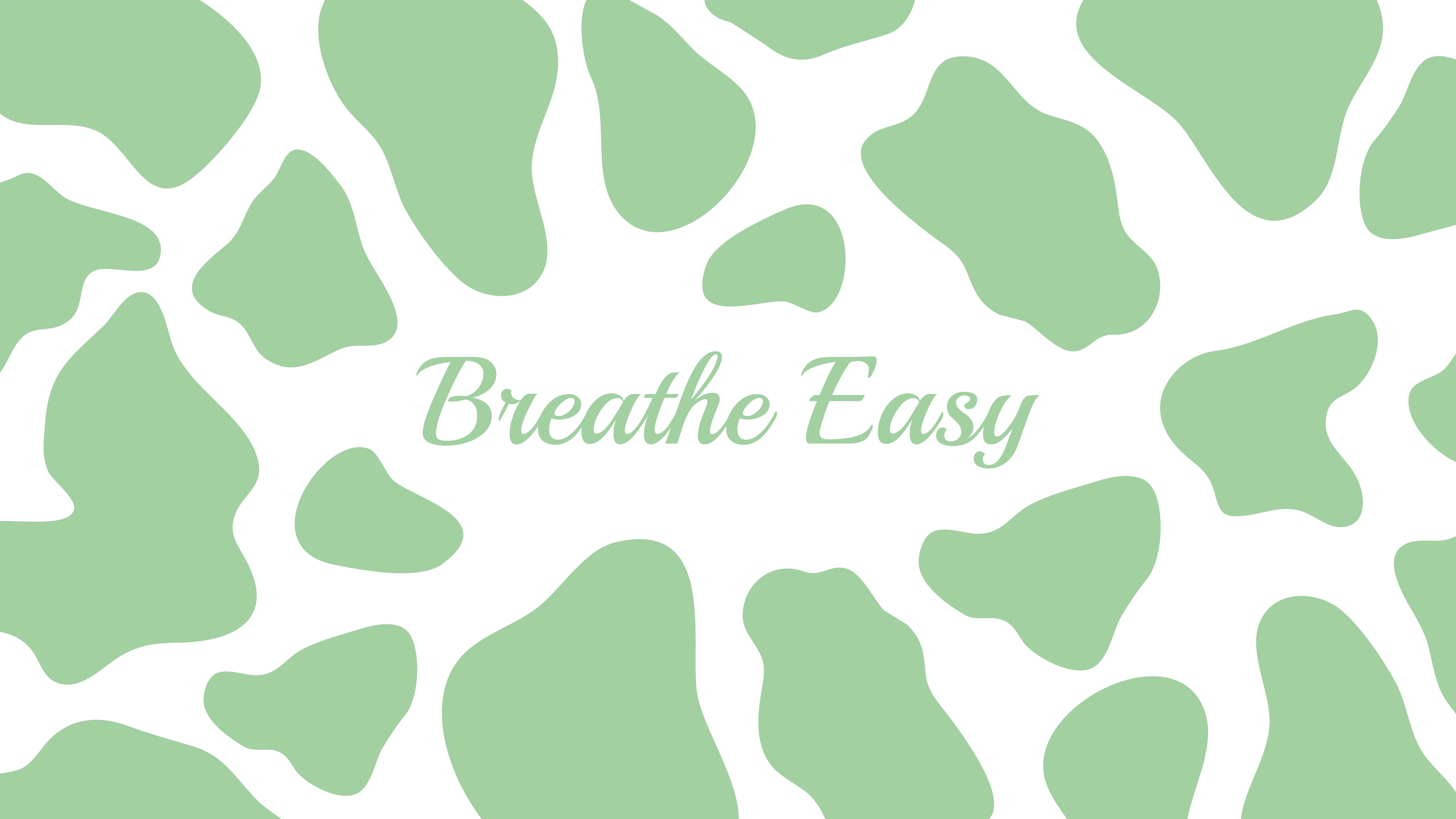 A green and white patterned background with the words breathe easy in the middle - Mint green, breathe