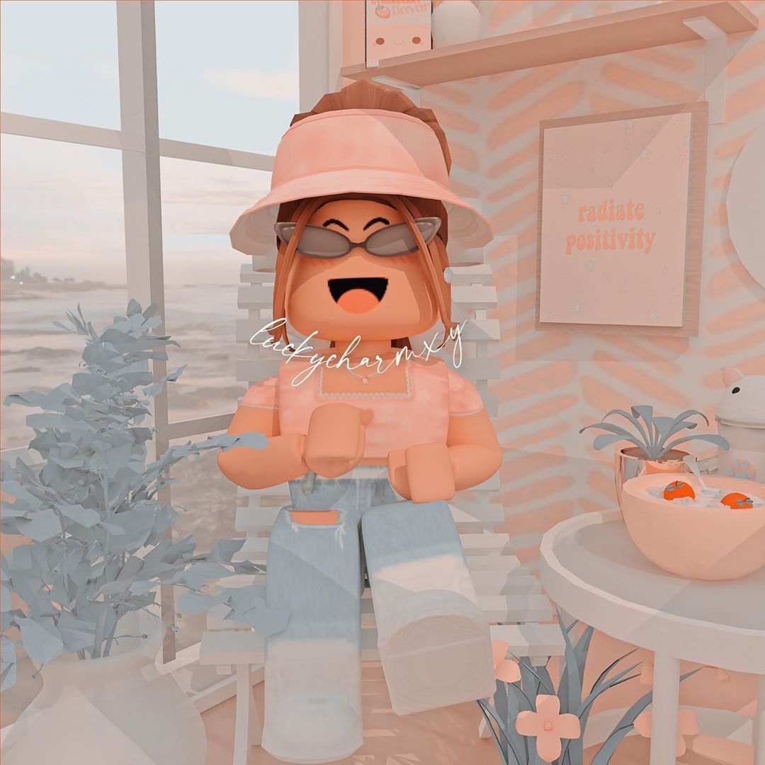 Cute aesthetic roblox gfx girl with a hat and sunglasses - Roblox