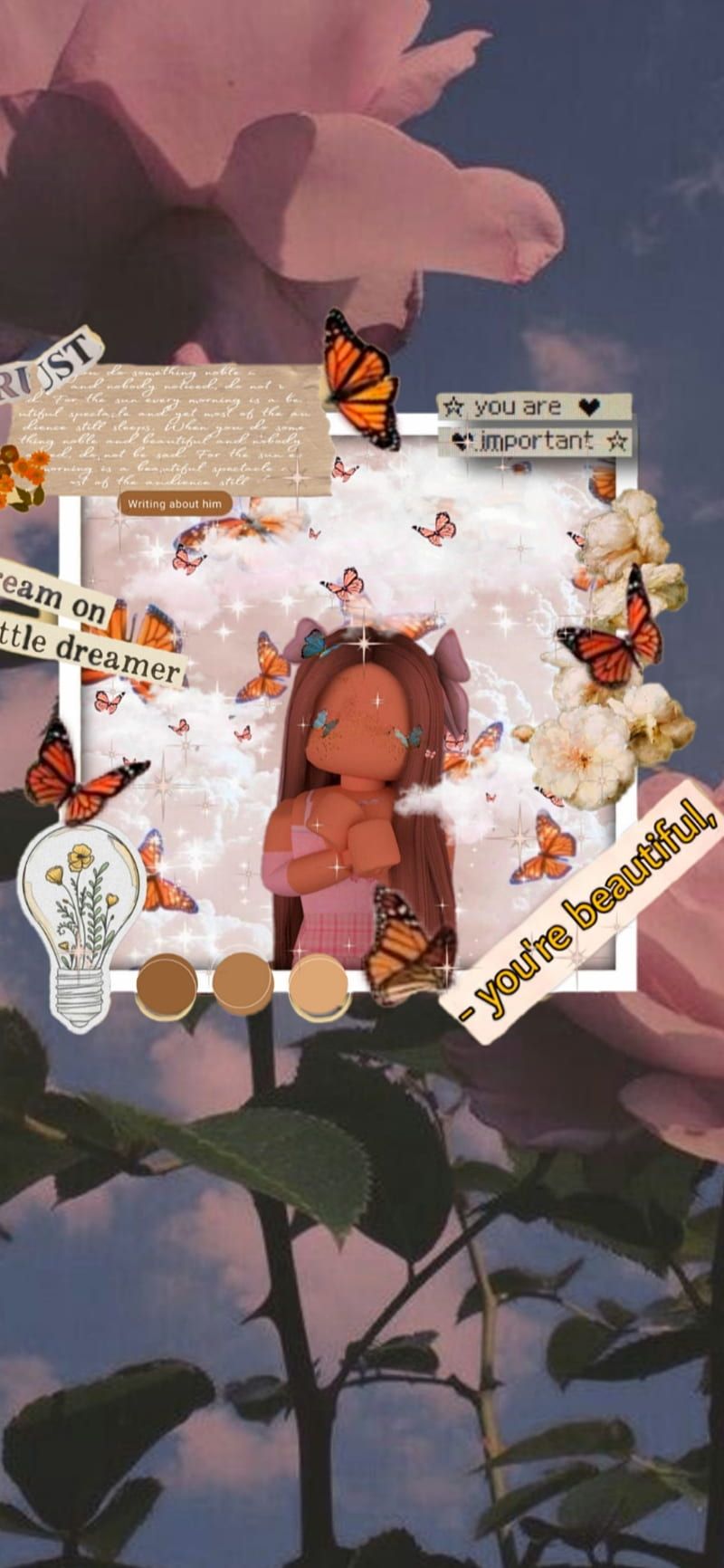 Aesthetic background with a girl surrounded by butterflies - Roblox