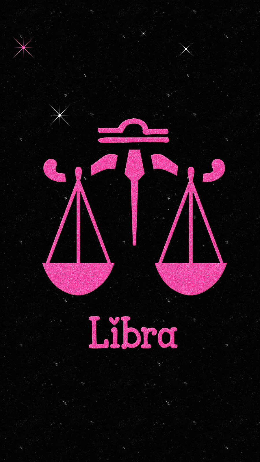 A black background with a pink libra symbol in the middle - Libra