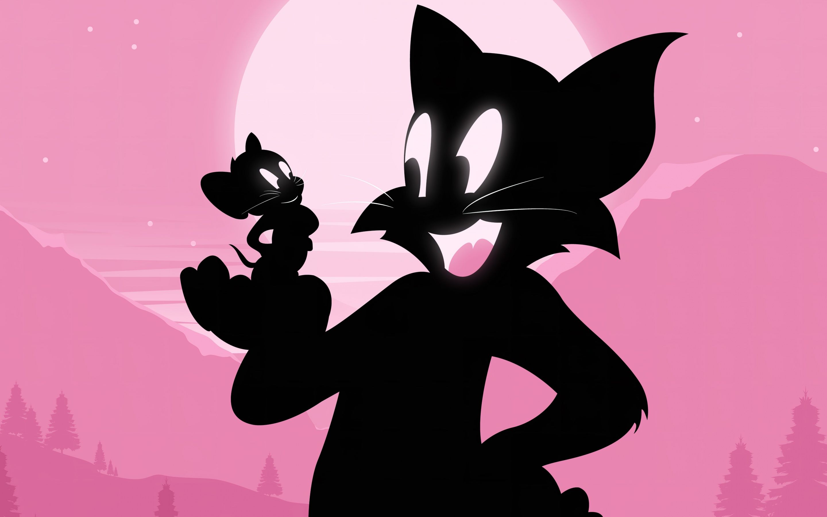 Tom & Jerry Wallpaper 4K, Silhouette, Tom cat, Jerry mouse