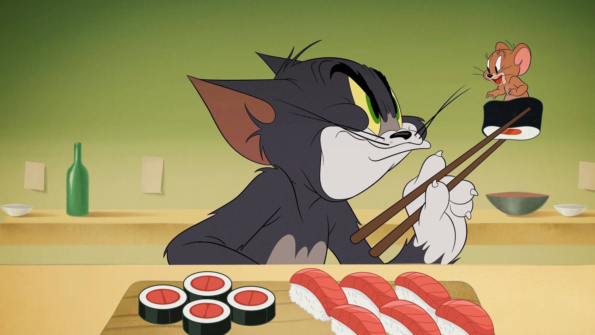 Download The Sushi Fight Of Tom And Jerry Aesthetic Wallpaper