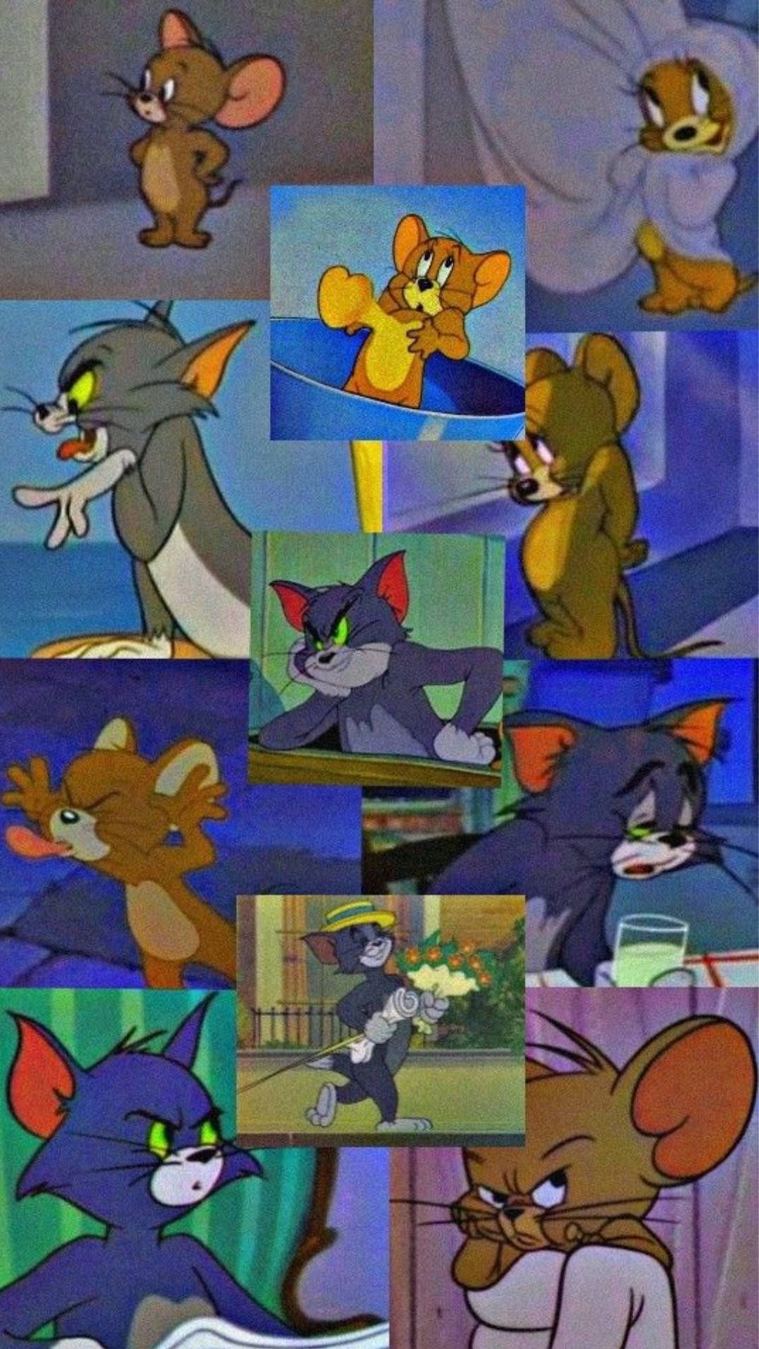 Download Tom And Jerry Aesthetic Blue Colored Wallpaper