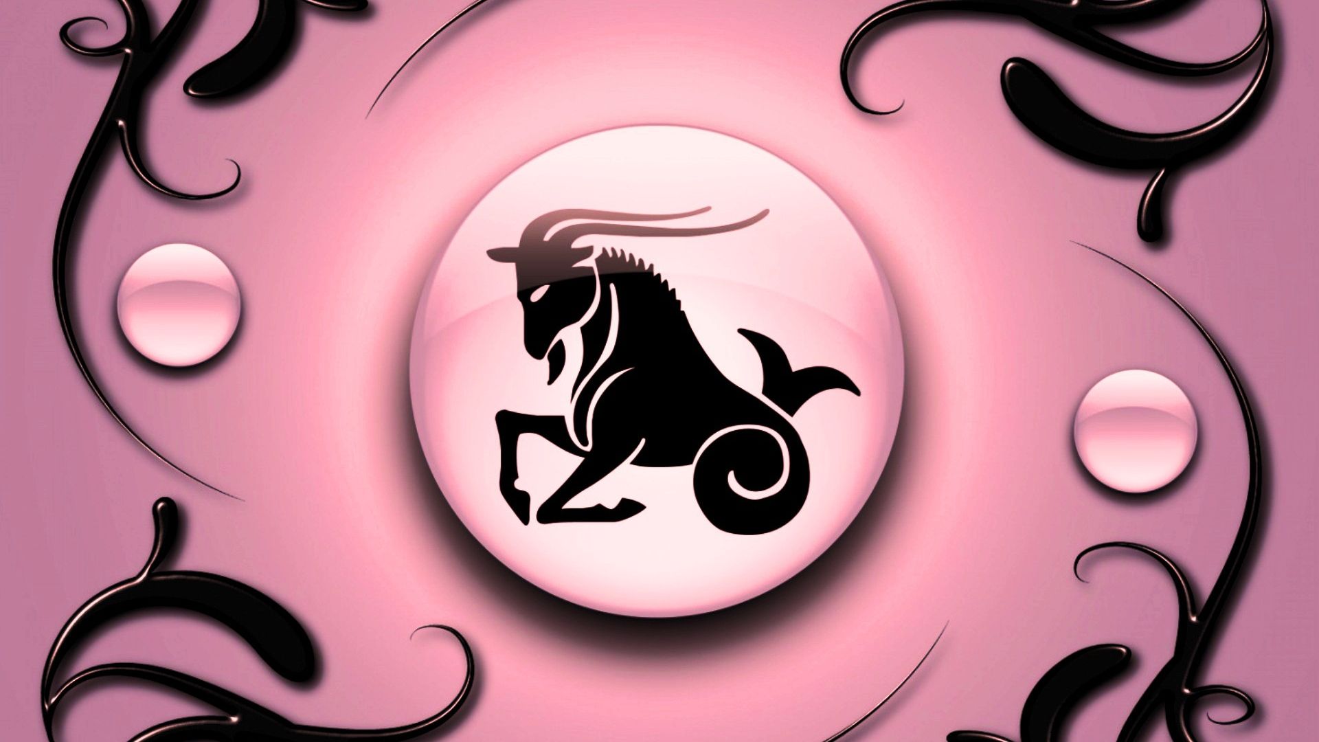Capricorn on a pink background with black ornament Desktop wallpaper 1280x800