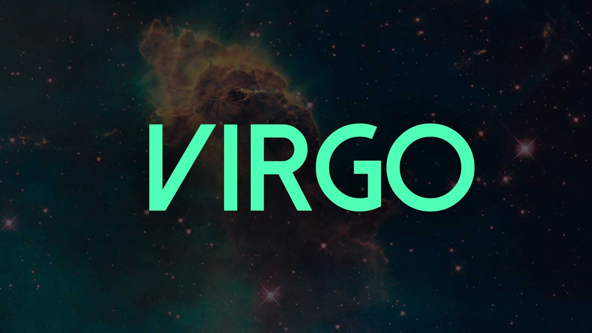 A Virgo sign on a galaxy background with 15 tags related to the topic - Virgo
