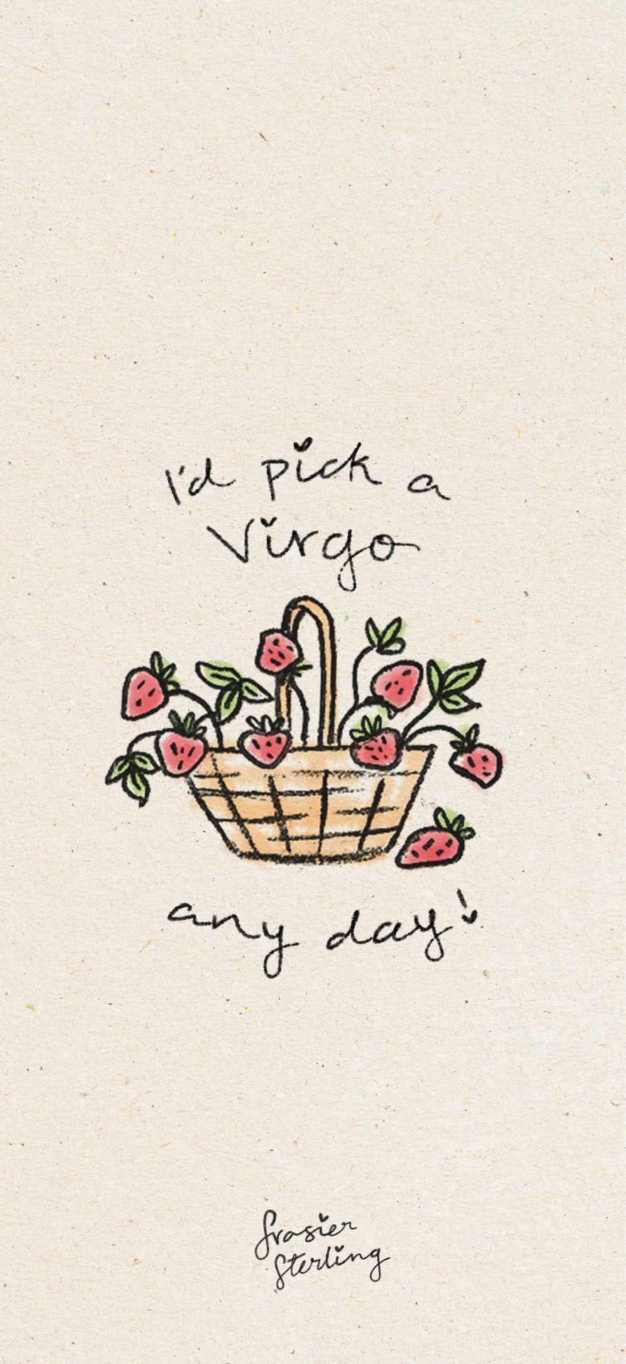 Phone wallpaper illustration of a basket of strawberries with the quote 