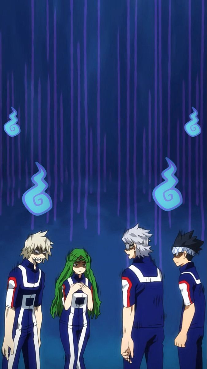 Boku no Hero Academia characters standing in a line with blue and white smoke around them - My Hero Academia