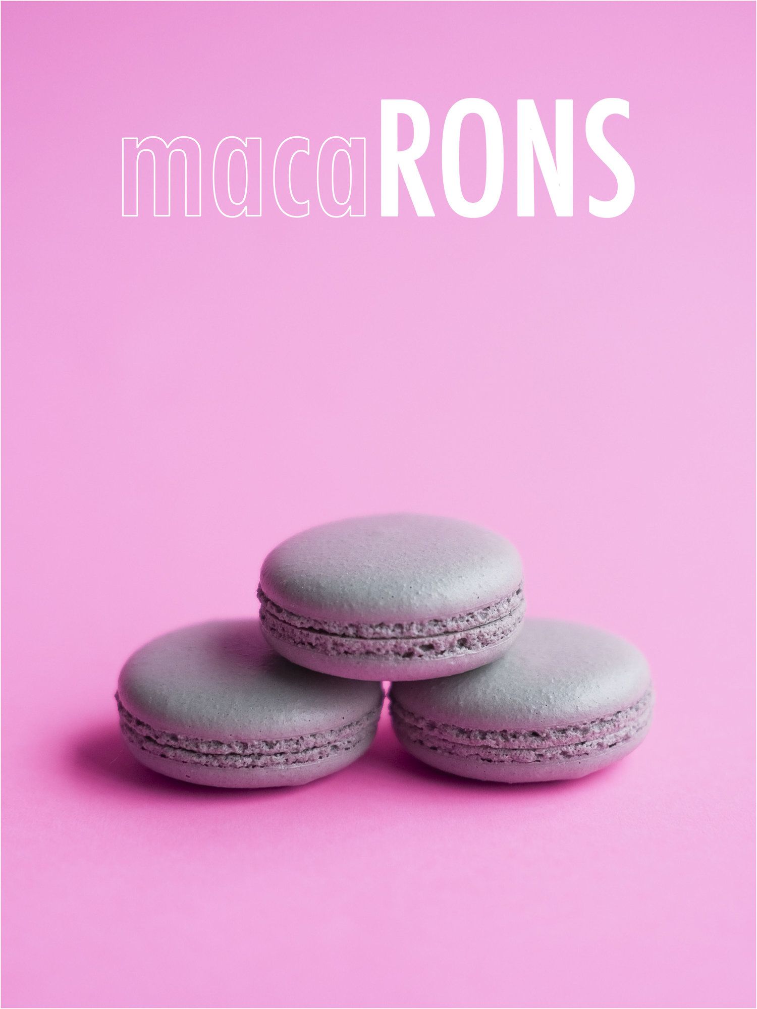 Three purple macarons on a pink background - Macarons