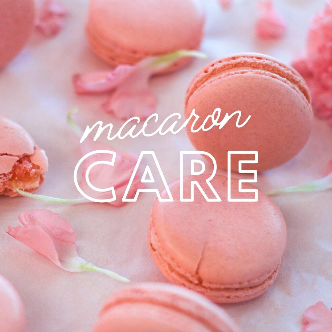 Pink macarons with the words 