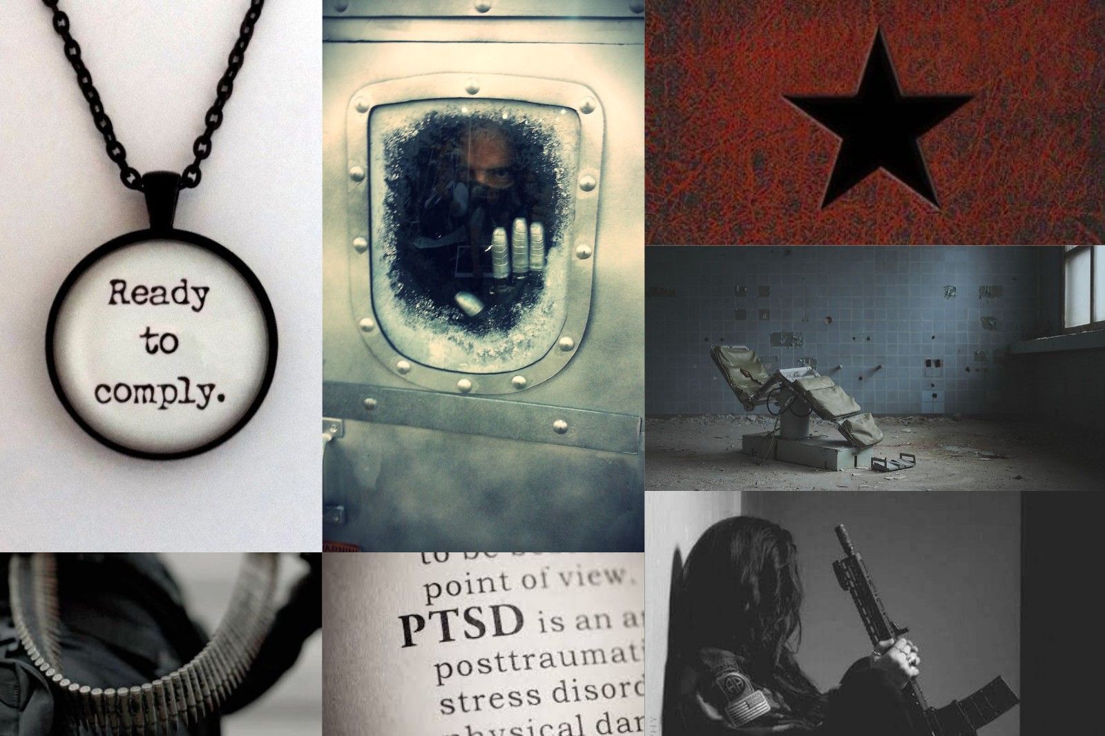 A collage of images including a necklace that says 