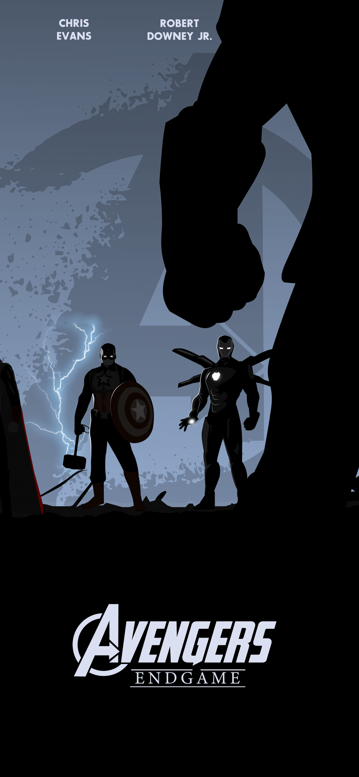 Avengers Endgame poster with Captain America, Iron Man, and Thor standing in front of a dark background - Captain America