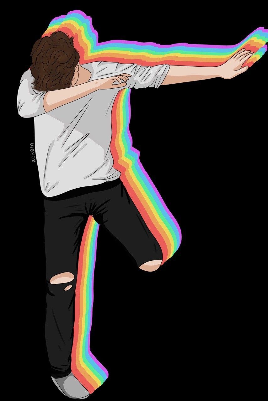 A drawing of a person with a rainbow coming out of their back - Dab dance
