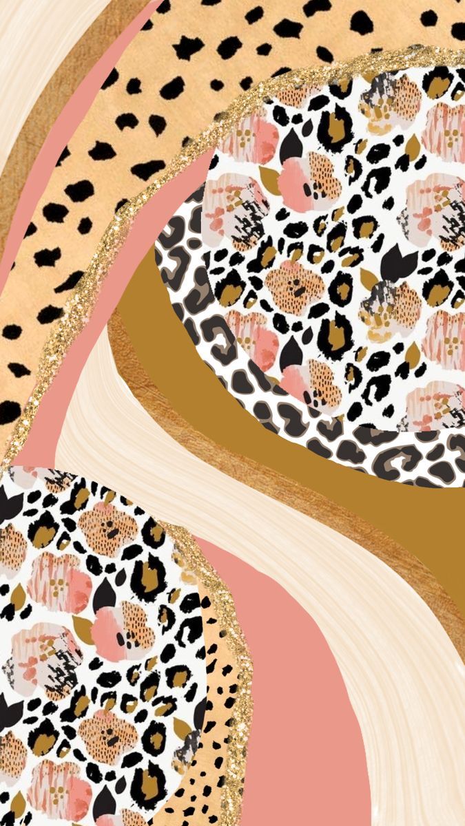 An abstract piece of art with a pink, gold and black leopard print pattern. - Leopard