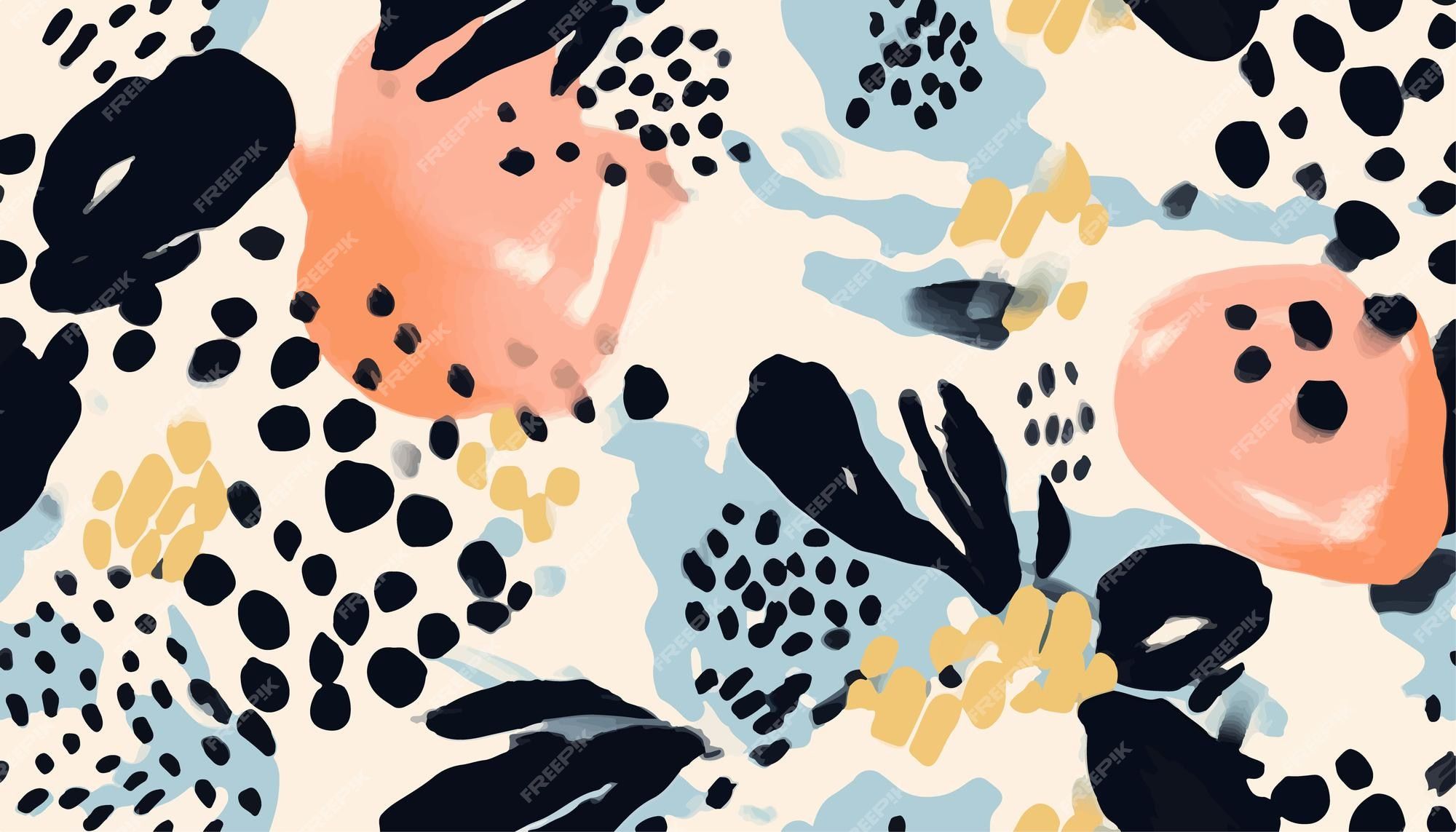 Premium Vector. Bright hand drawn flowers and leopard skin print modern abstract pattern fashionable for design