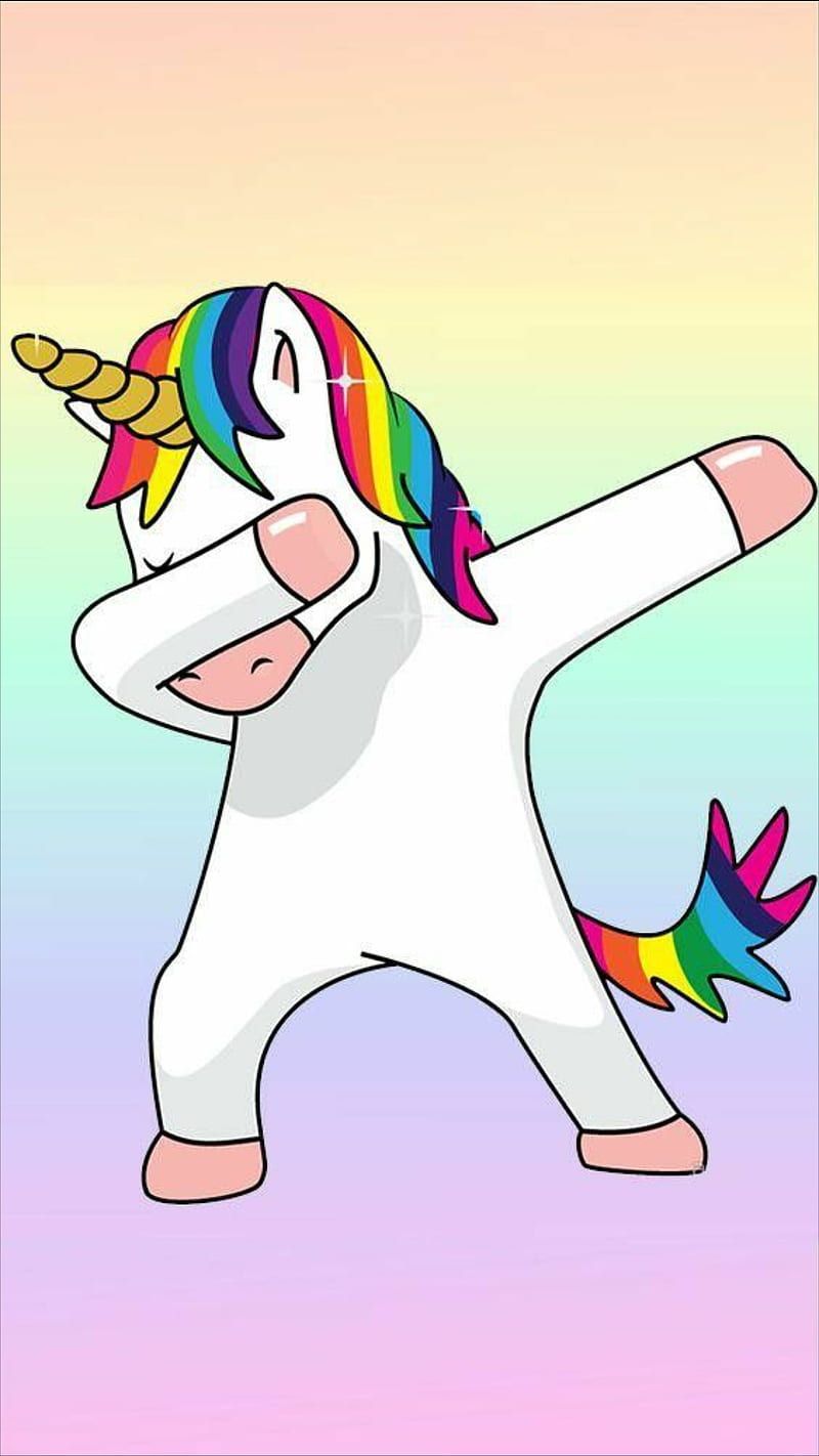 Unicorn with rainbow colored mane and tail, doing the dab, cute backgrounds for girls, colorful background - Dab dance