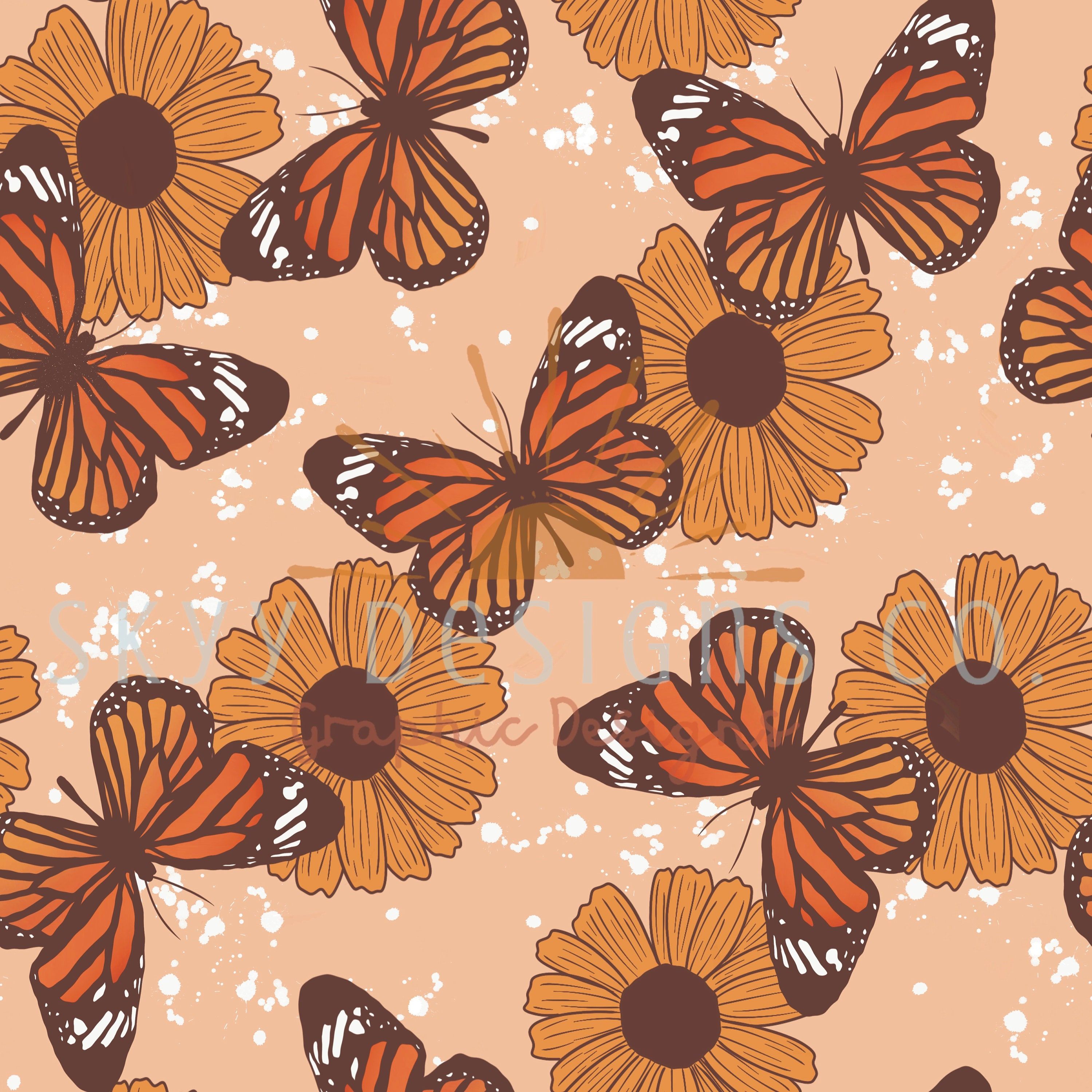 Boho Butterfly Sunflower Digital Seamless Pattern for Fabrics Hong Kong