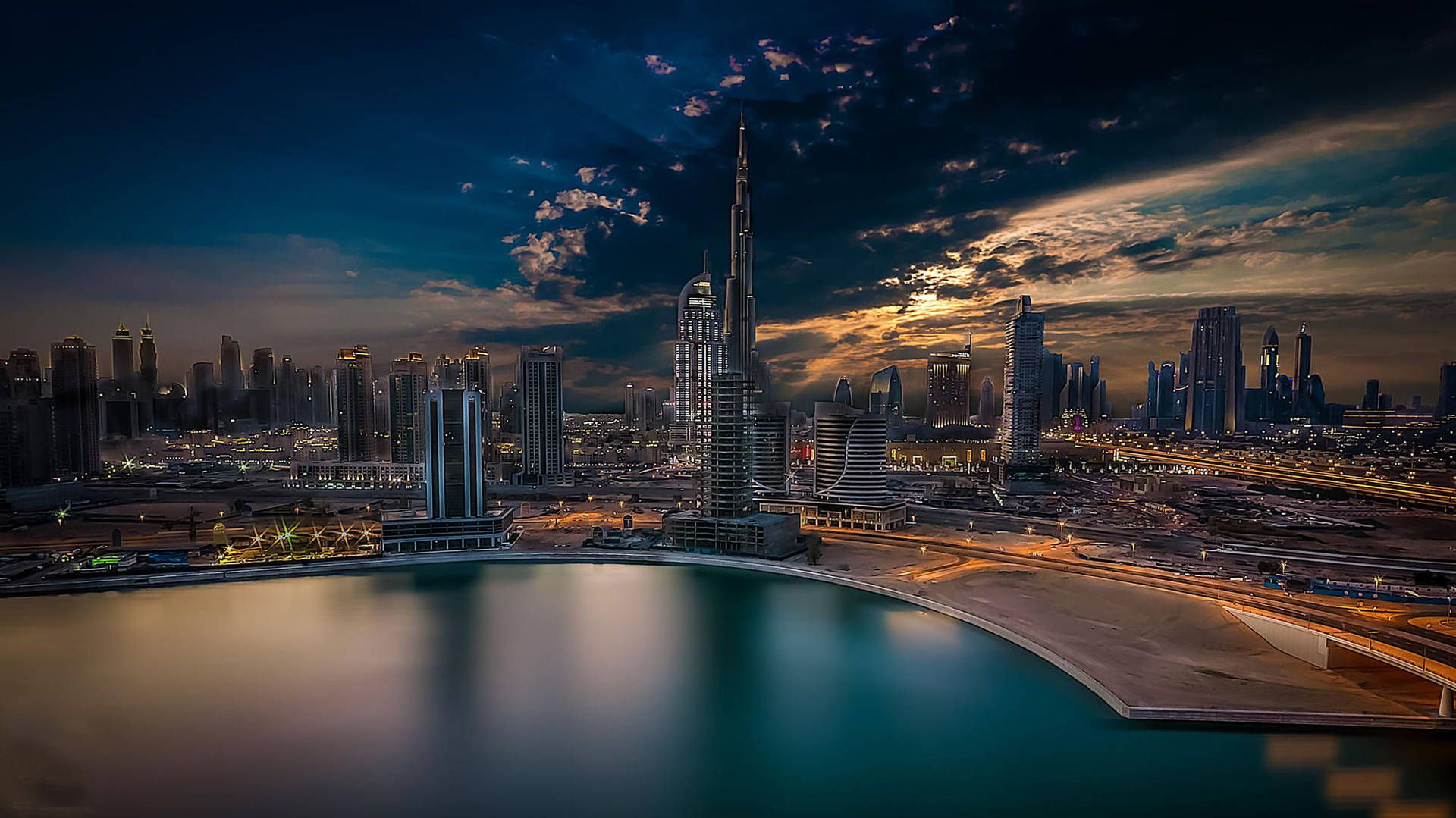 Download United Arab Emirates Dubai Skyline Sunset Wallpaper