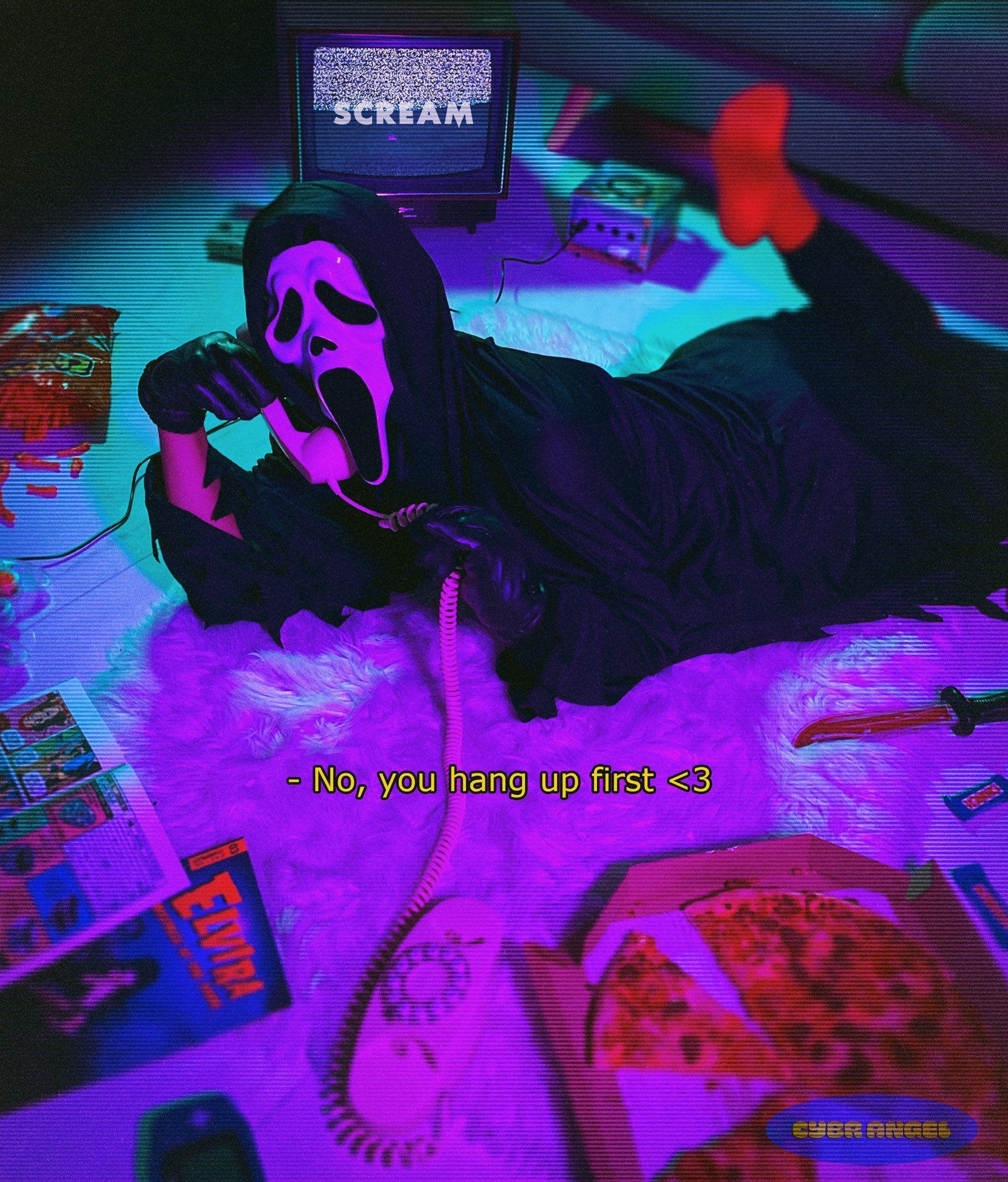 A person in a mask laying on a bed - Ghostface