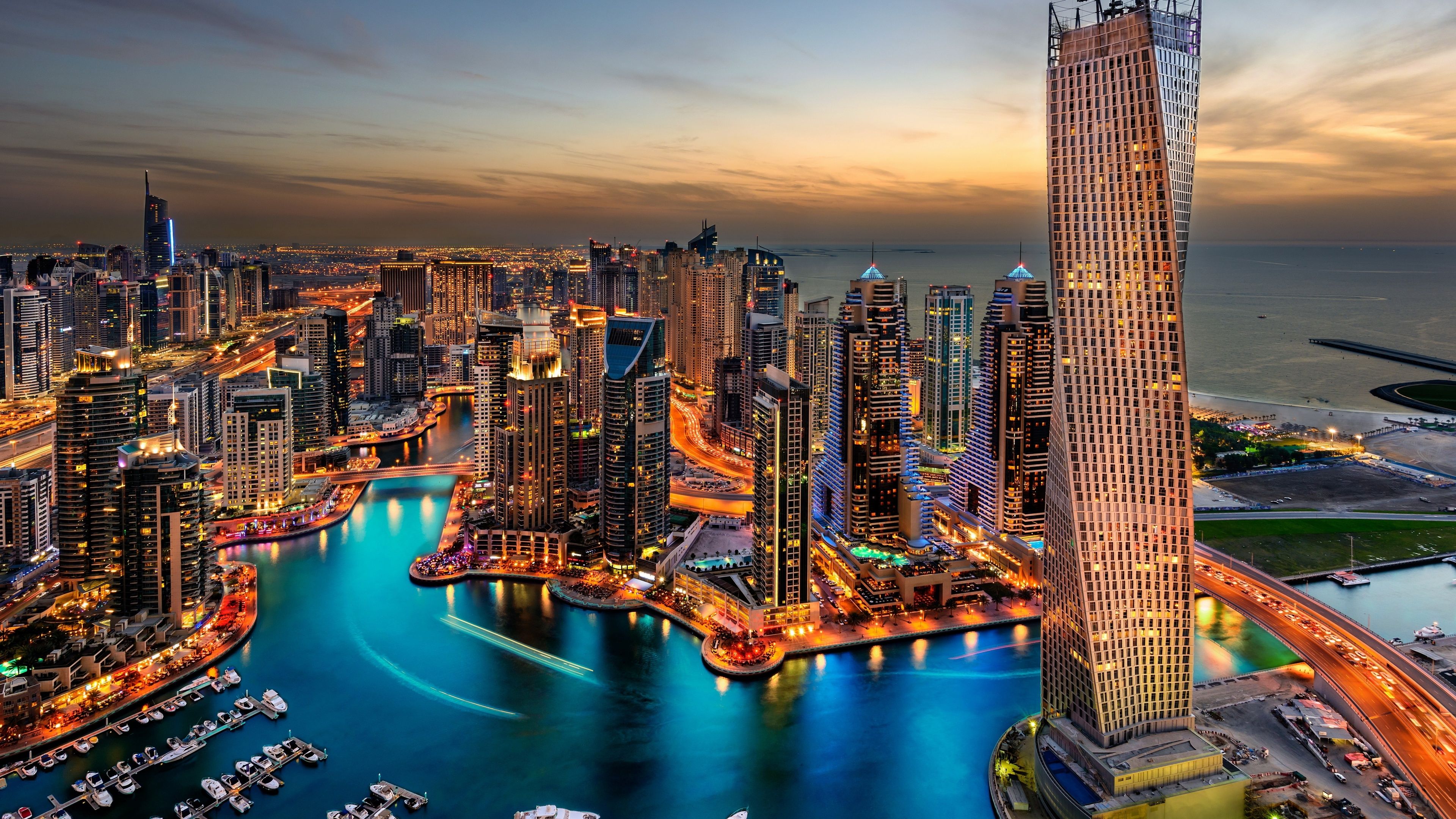 Dubai Marina Wallpaper 4K, Cityscape, Skyline, Skyscrapers