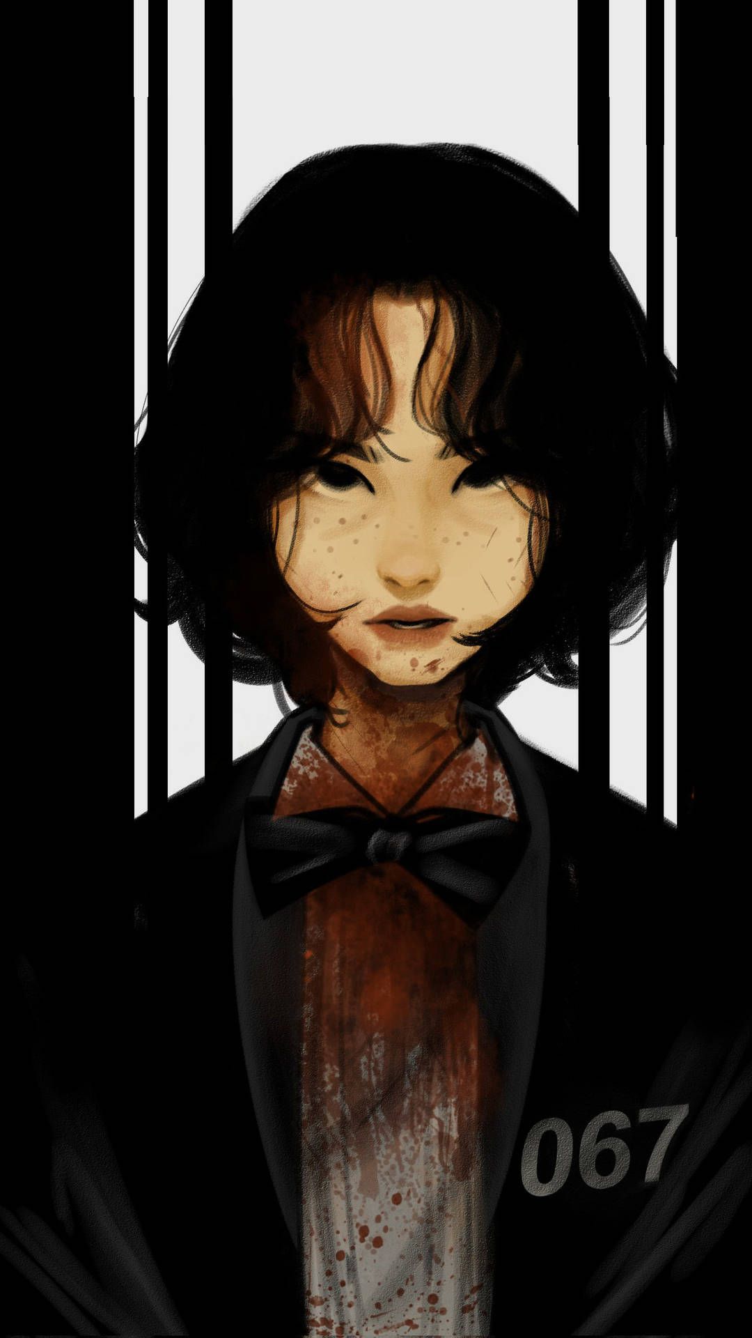 Digital art of a woman with short hair and a bow tie - Squid Game