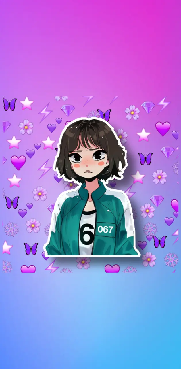 Aesthetic anime wallpaper with a cute anime girl and a green bomber jacket. Perfect for your phone or desktop background. - Squid Game