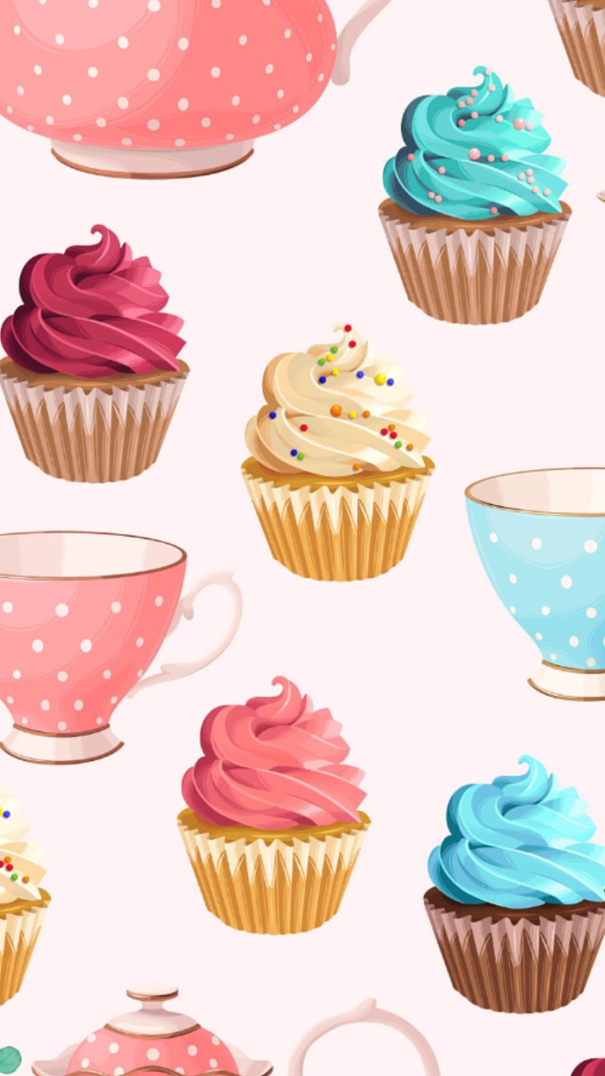 IPhone wallpaper cupcakes, teacups, and teapots - Cupcakes