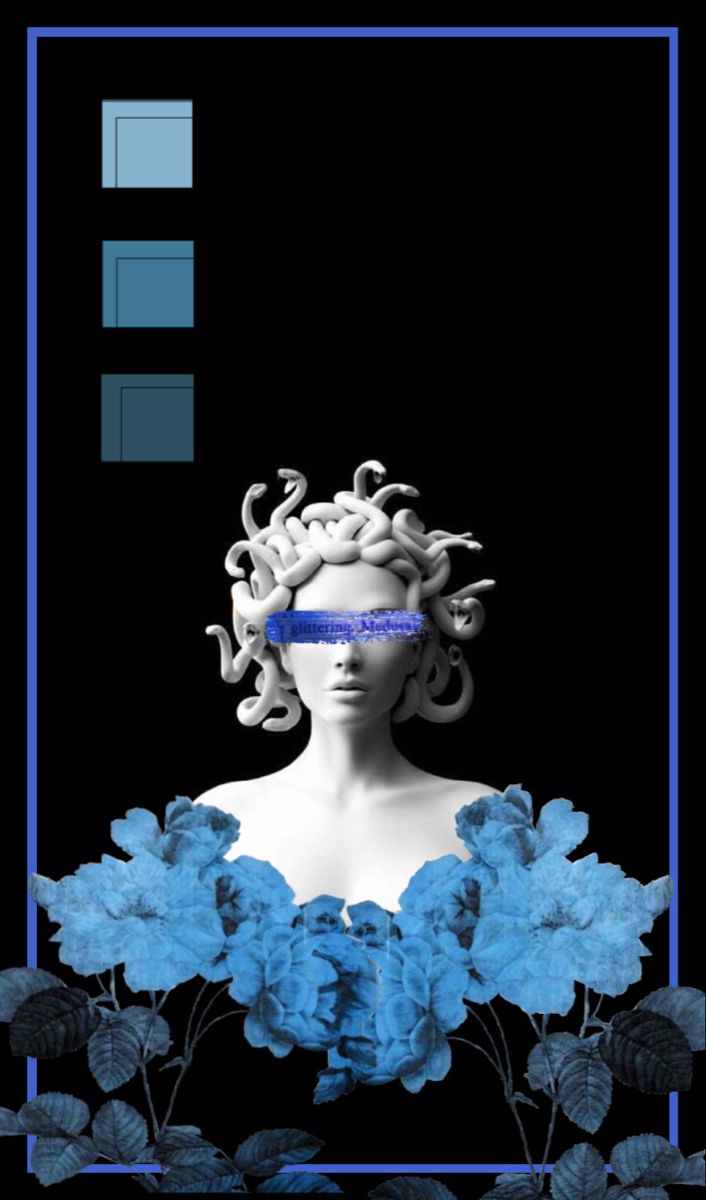 Aesthetic gorgon wallpaper phone background with blue flowers - Medusa