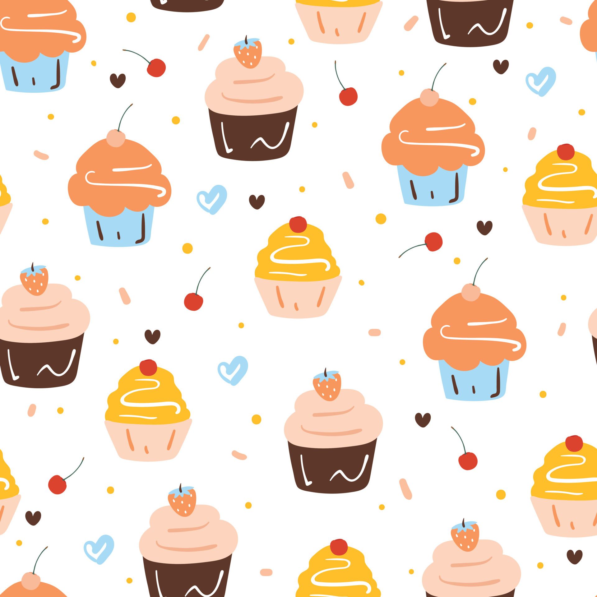 seamless pattern cute cartoon cupcake and cherry. for kids wallpaper, fabric print, and gift wrapping paper