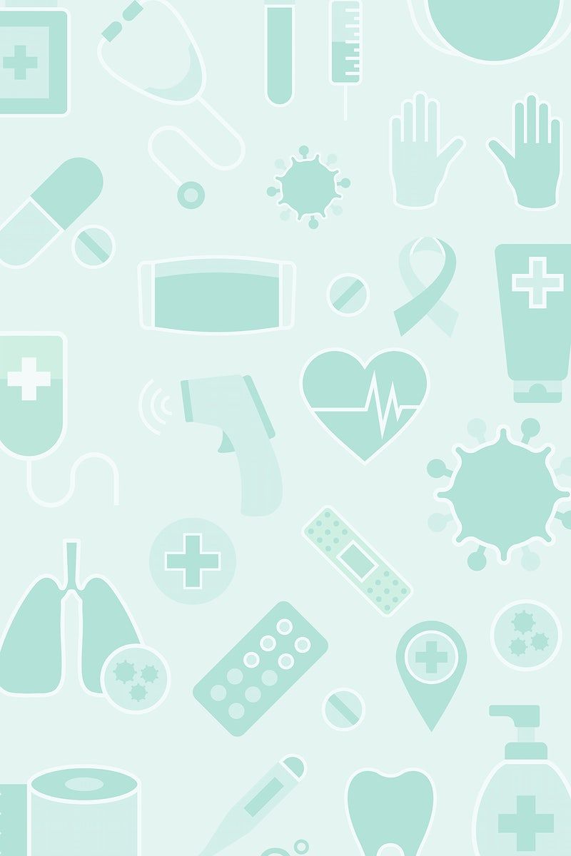 Medical icons in light blue on a light green background - Medical