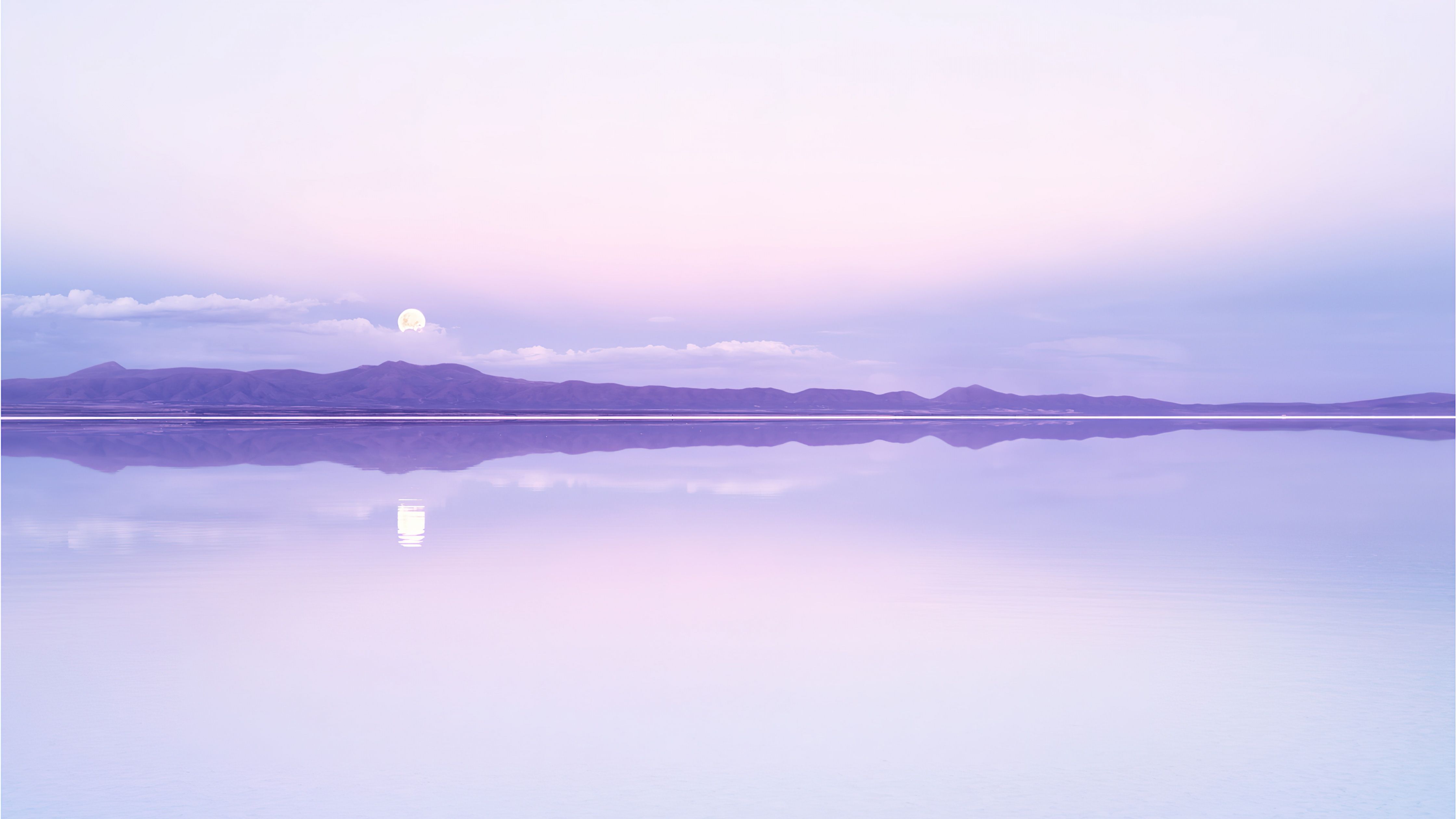 Full moon Wallpaper 4K, Purple aesthetic, Lake, Calm