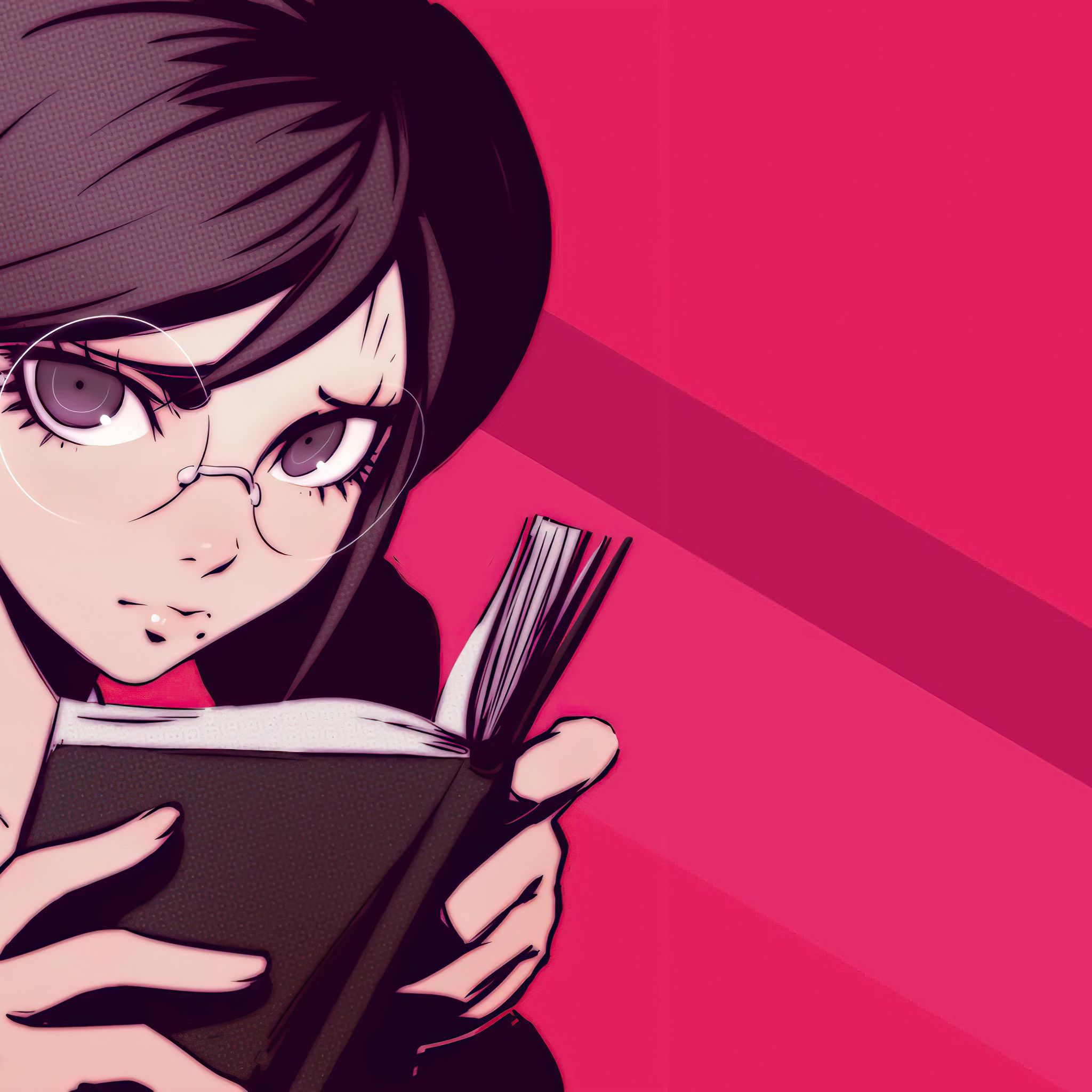 A girl with glasses reading a book - Danganronpa