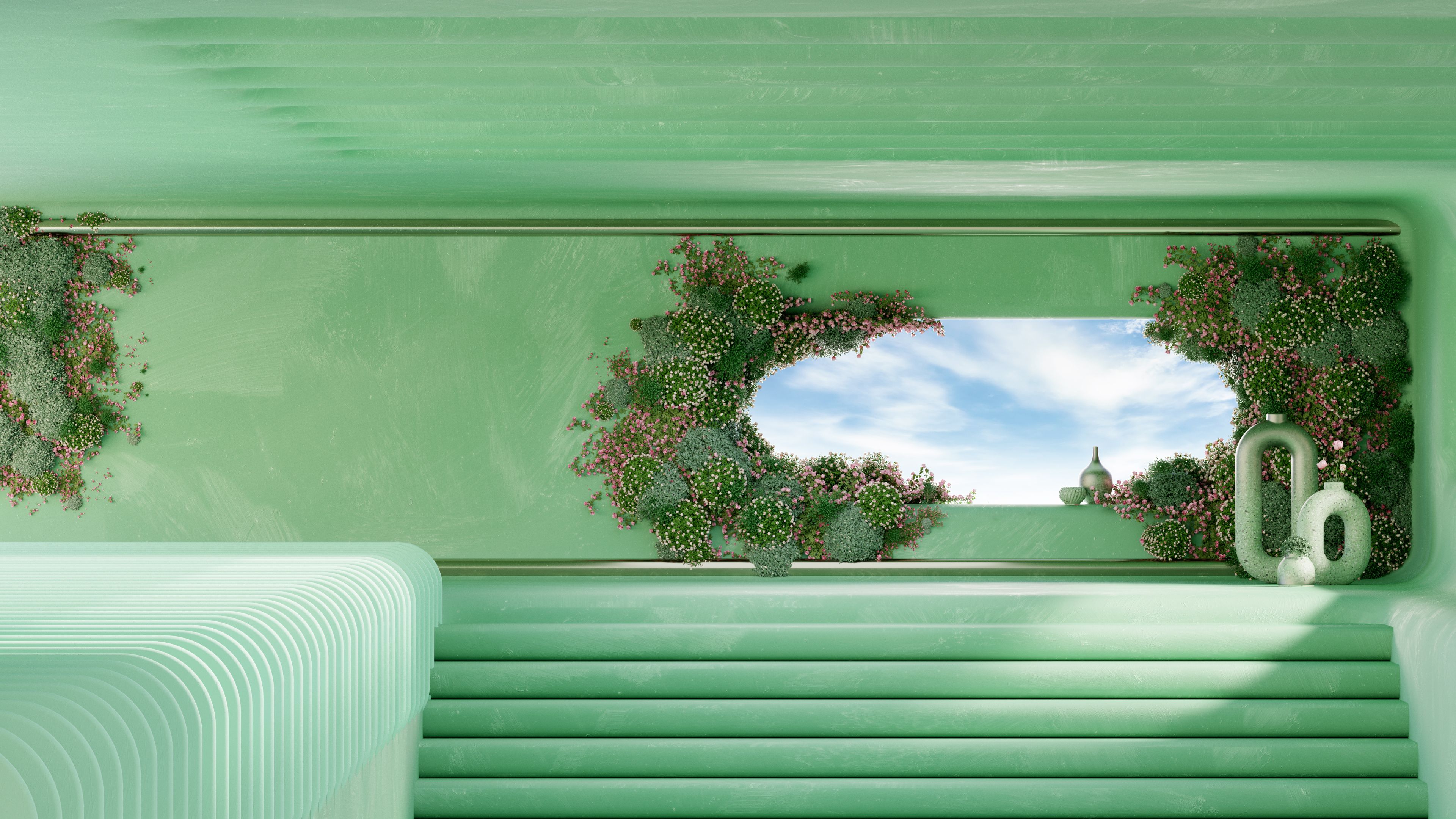 Modern architecture Wallpaper 4K, Green aesthetic, Microsoft Design