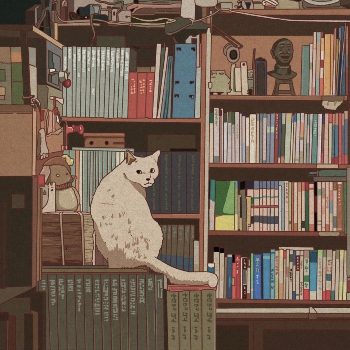 A cat sitting on a bookshelf - Bookshelf