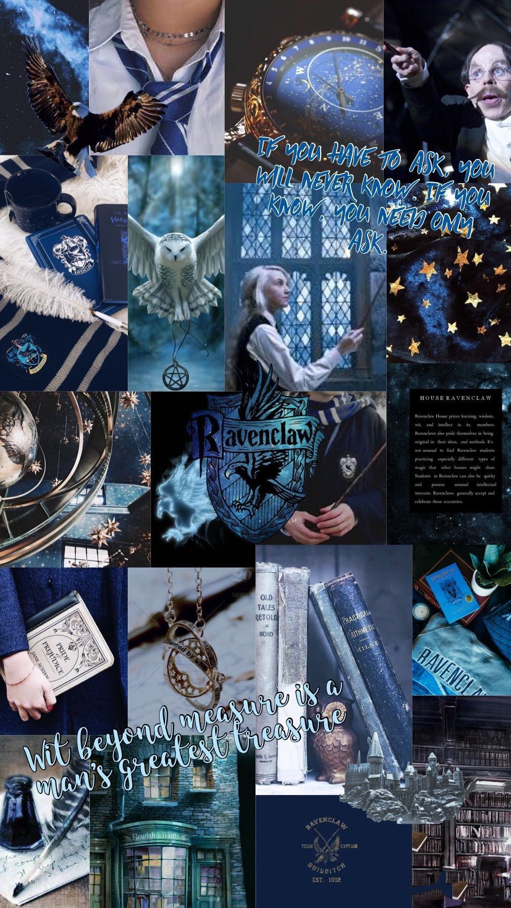 A collage of images of Harry Potter characters and books. - Ravenclaw