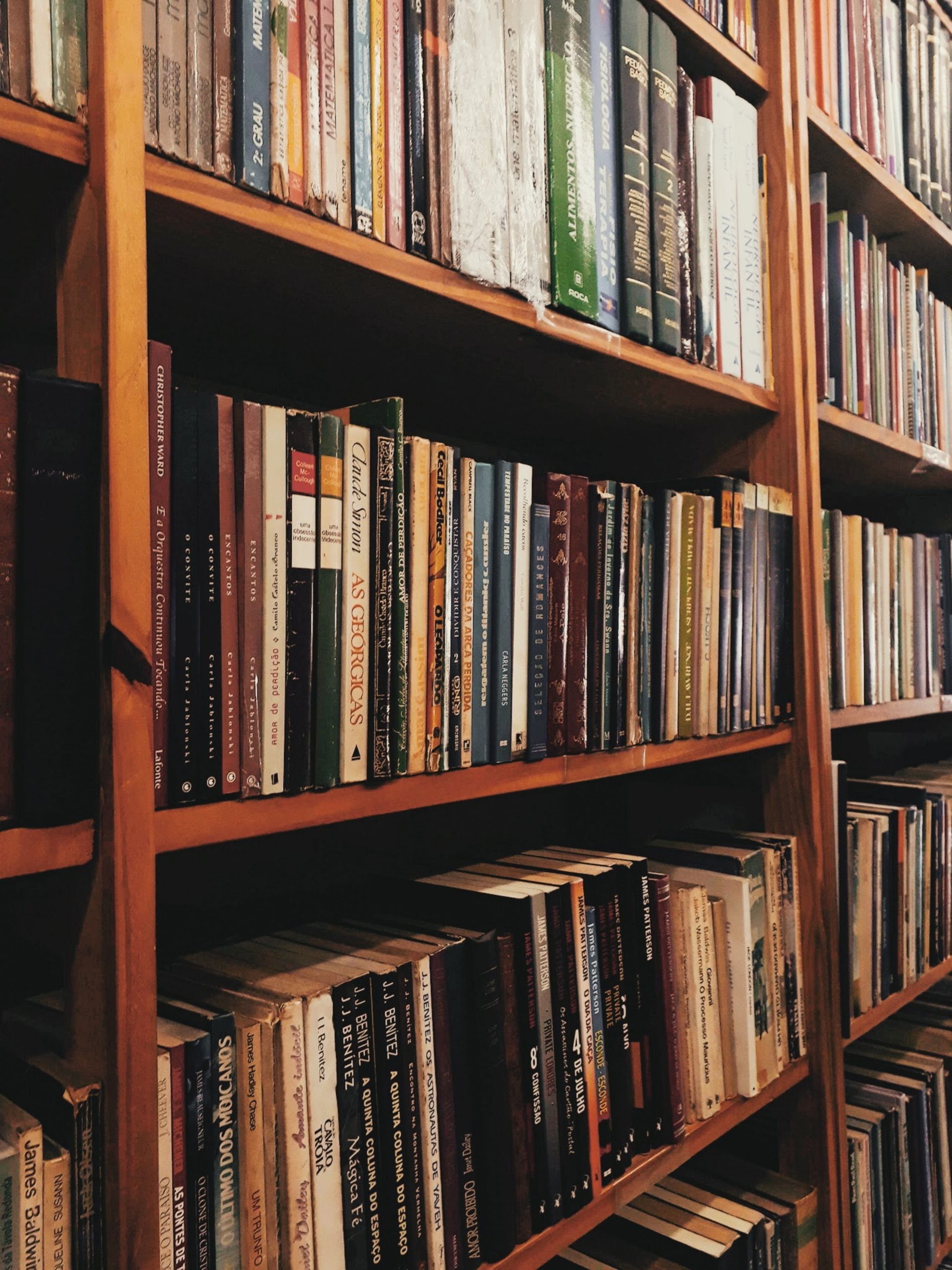 A bookshelf full of books with a variety of colors and sizes. - Bookshelf