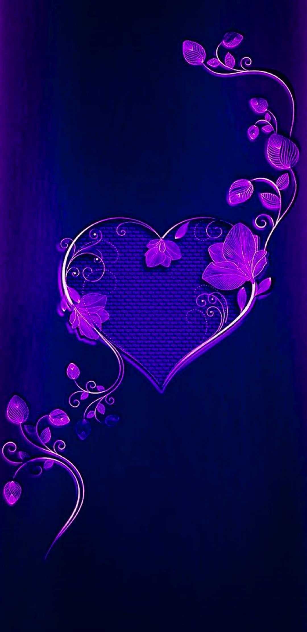 A purple heart with flowers and leaves on it - Heart