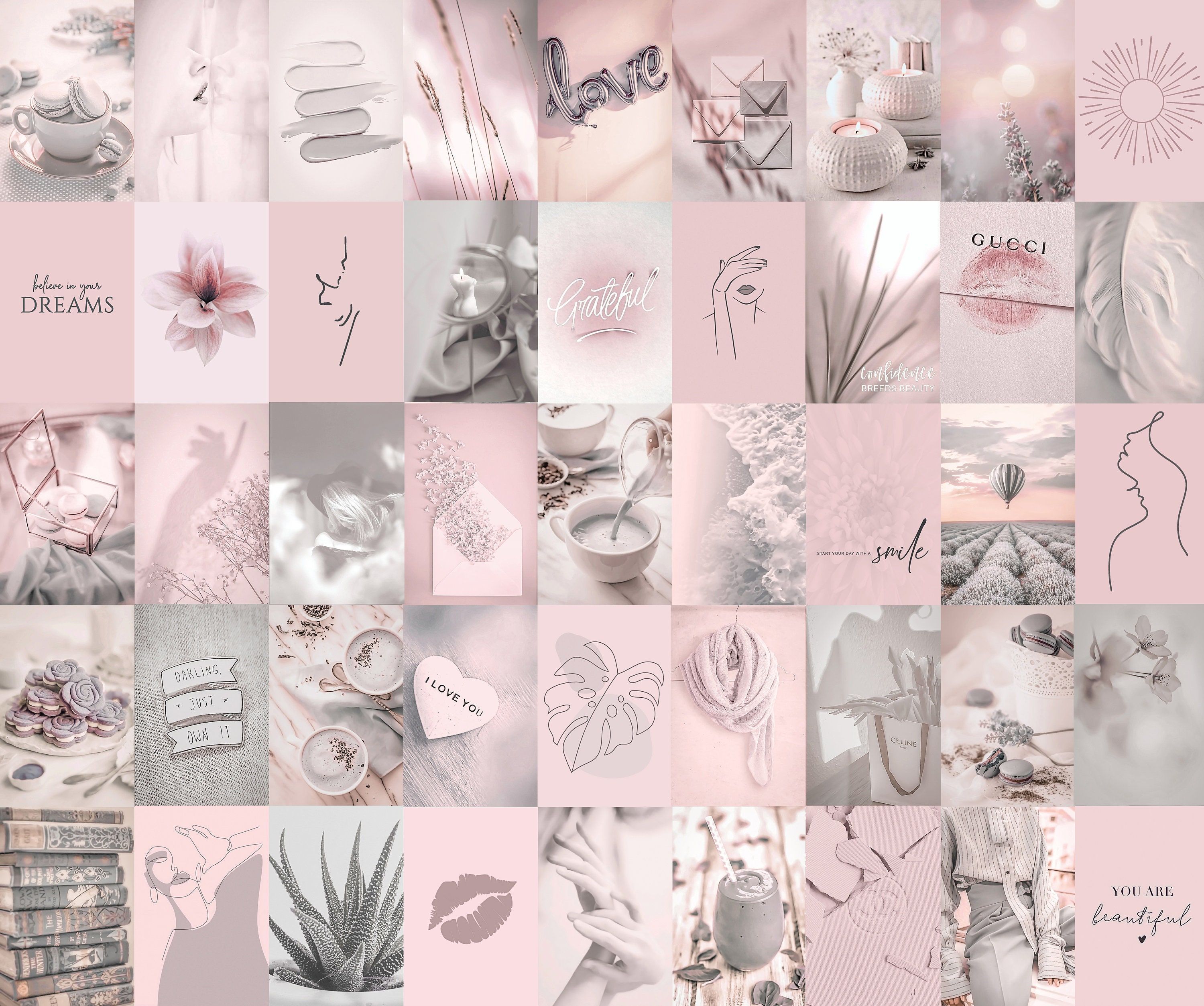 Dusty Pink Soft Aesthetic Feminine Floral Collage - Pink collage