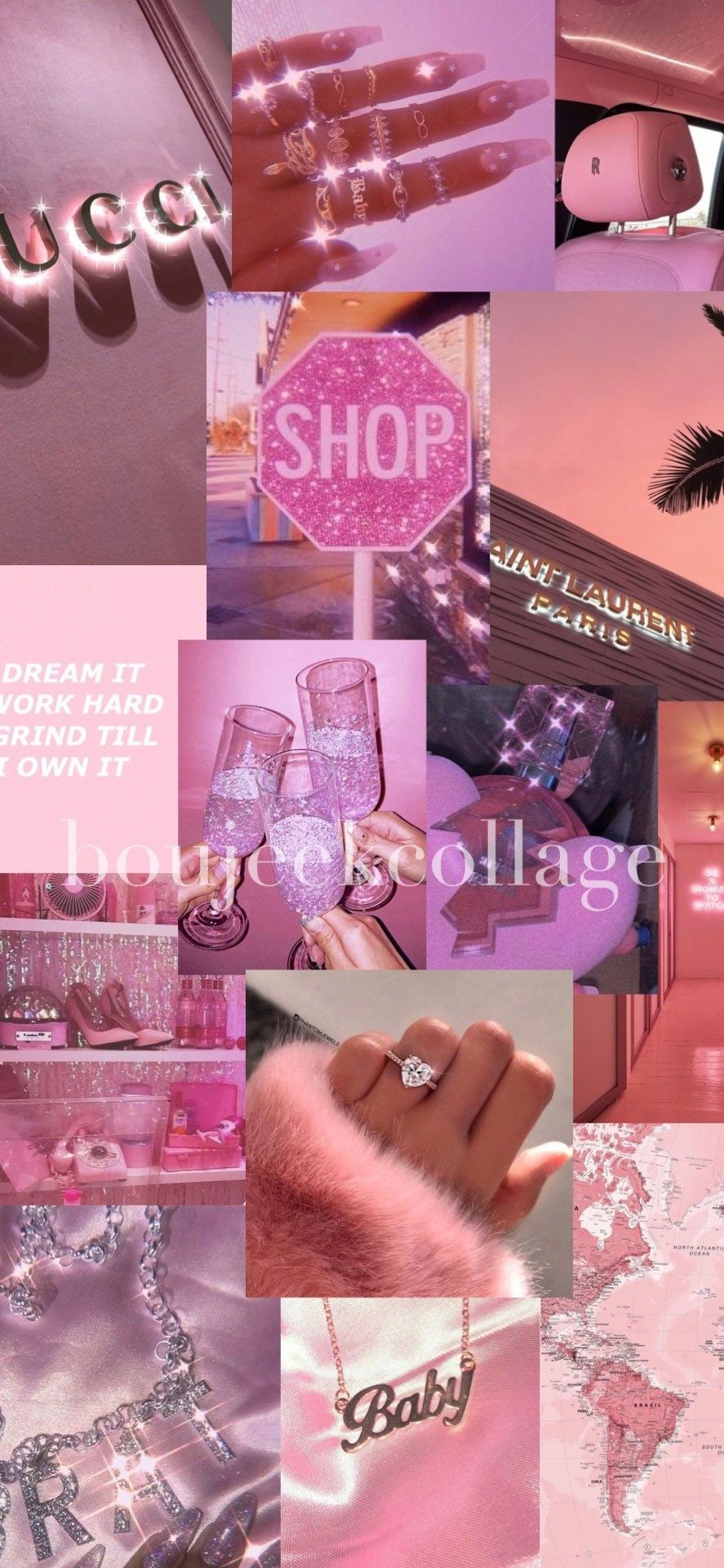 Aesthetic collage pink background with photos, text and images. - Pink collage