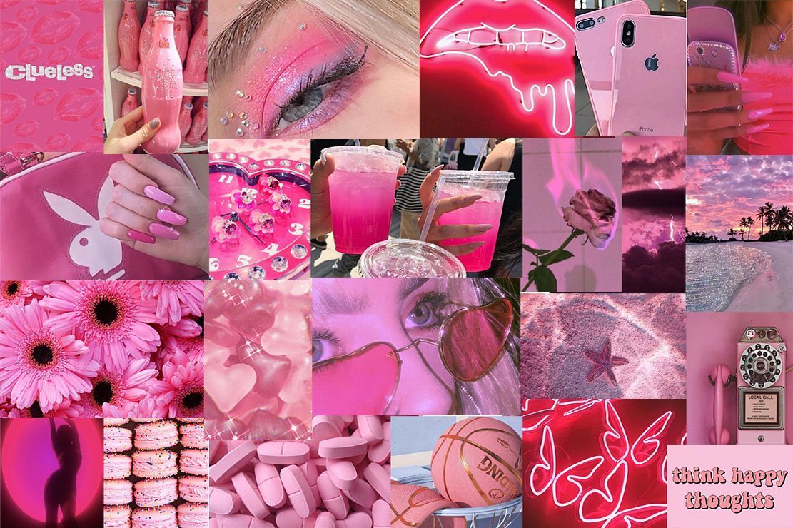 Aesthetic pink collage background with various pink aesthetic pictures. - Pink collage