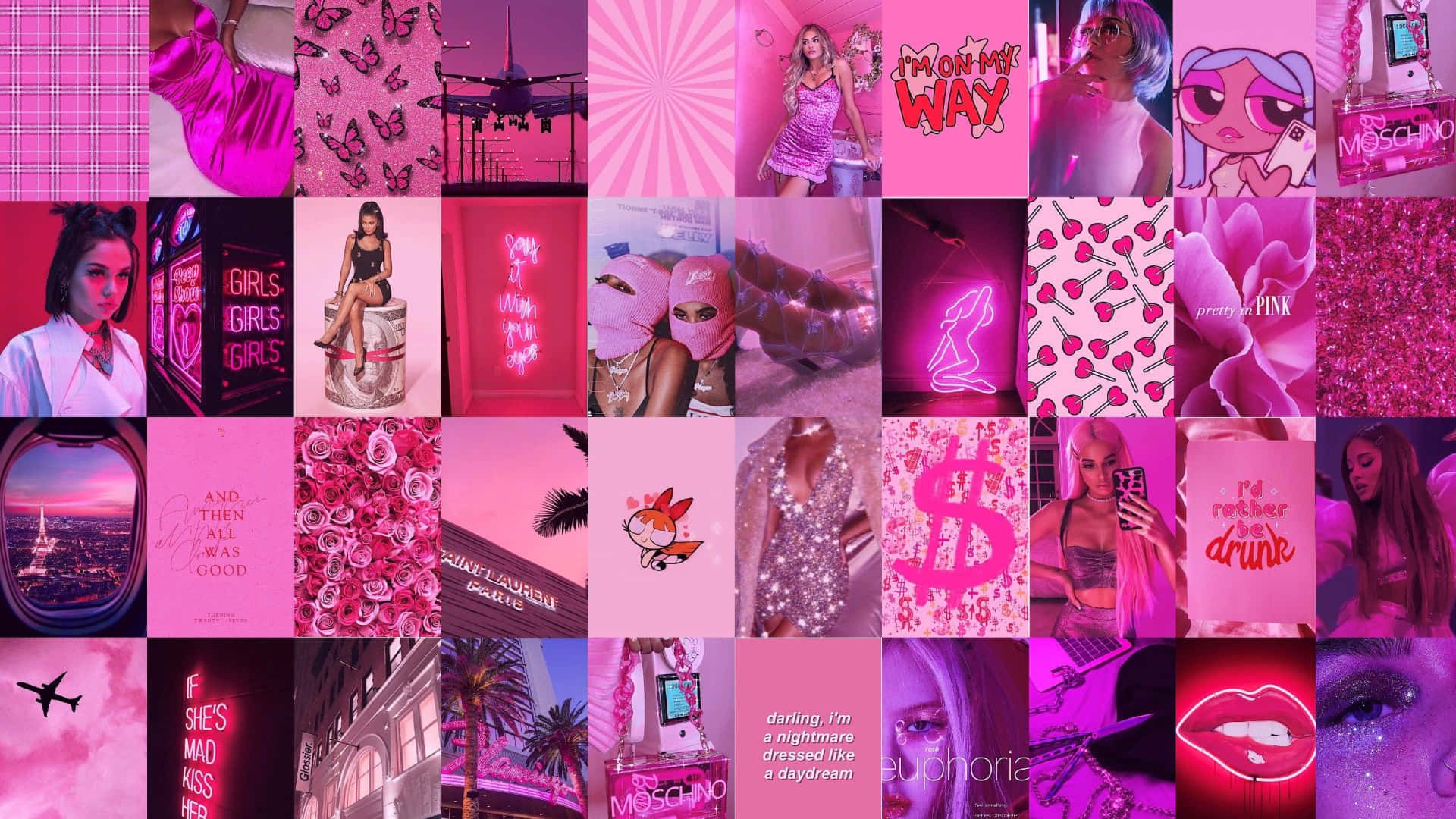Aesthetic backgrounds for desktop and phone backgrounds. - Pink collage