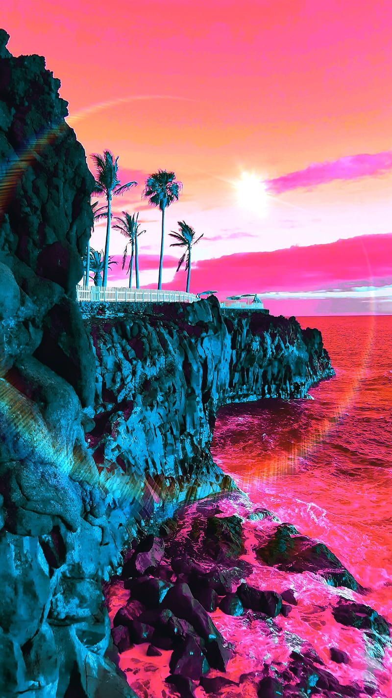 Sine Beach, Braxxaz, Sine, Aesthetic, California, Clouds, Color, Digital, Digital Manipulation, HD Phone Wallpaper