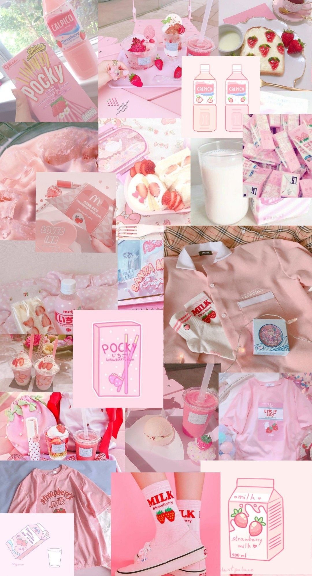 Strawberry milk collage Wallpaper Download