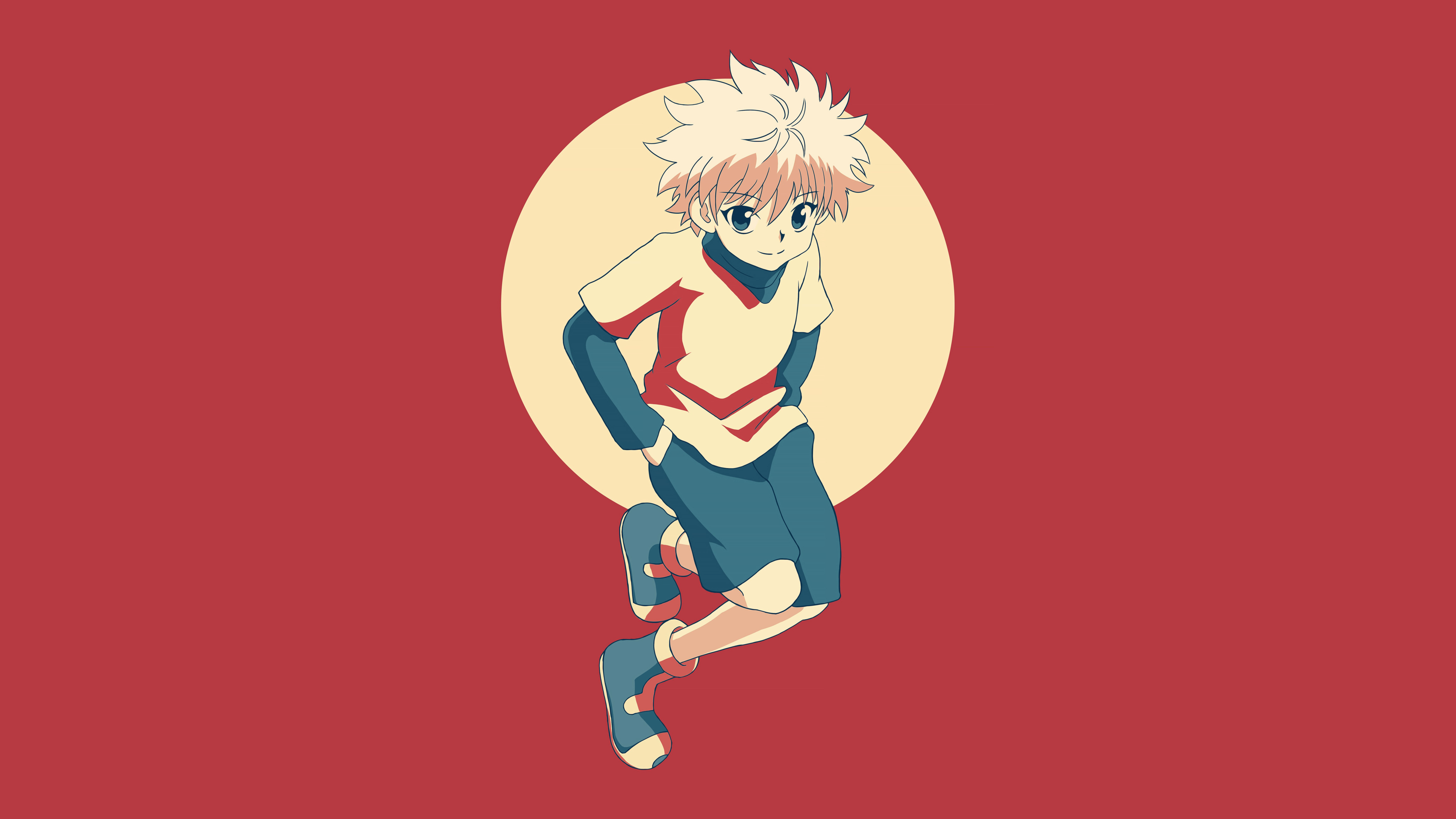 Gon from Hunter x Hunter, with a red background - Killua